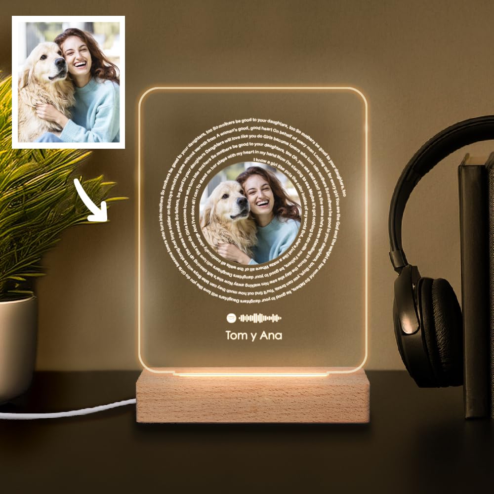 Transparent Gift Placa Personalizada Foto Letra Canción Spotify. Lámpara Personalizada Foto. Regalos Personalizados Familia, Amigos, Pareja. Regalos Cumpleaños, Navidad. Placas de Metacrilato Luz LED