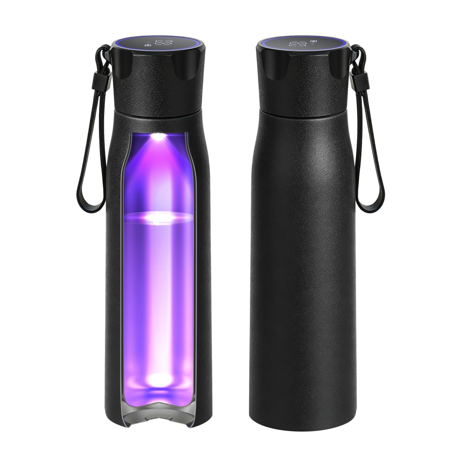 Insulated Stainless Steel Water Bottle with UV Sterilization & Hydration Reminder, USB-C Rechargeable, BPA-Free&Leak-Proof Smart Self-Cleaning Water Bottle, Ideal for Office, Travel and Gifts, Black