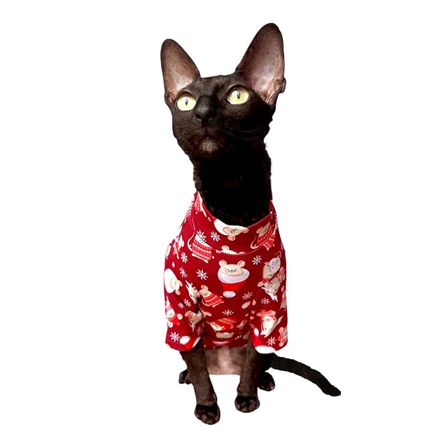 Foto 2 de 7 de Kotomoda Camiseta de gato de manga larga ratones de Navidad para Sphynx y gatos desnudos (Mediano)