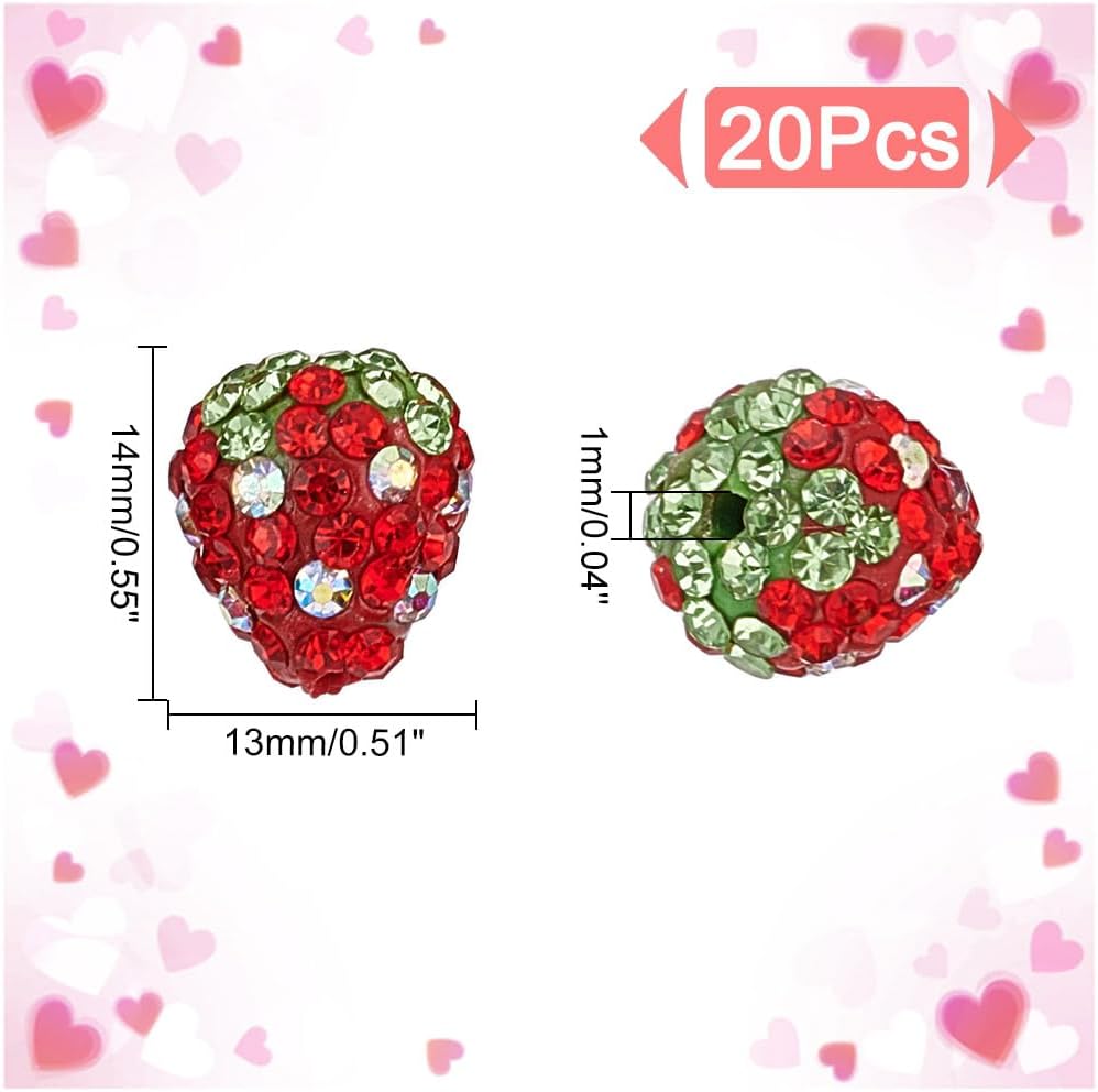 Arricraft 20 Pcs Strawberry Rhinestone Beads, 13x15mm 3D Fruit Bubblegum Disco Ball Polymer Clay Crystal Beads for Jewelry Making - Image 2