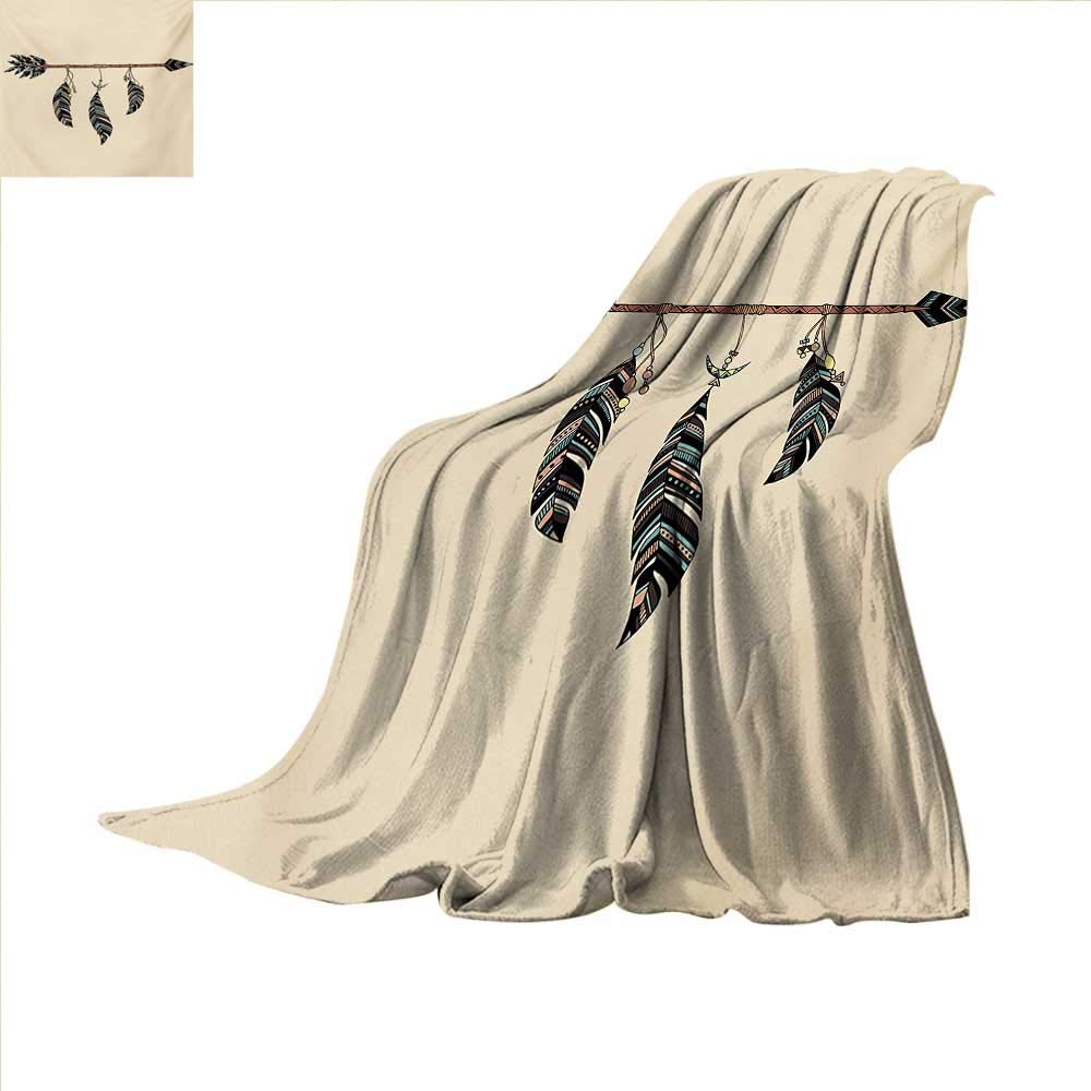 Arrows Digital Printing Blanket Arrow Figure in Ethnical Pattern with Feathers Native Tribal Design Print Summer Quilt Comforter 62 x 60 inch Beige Brown and Black