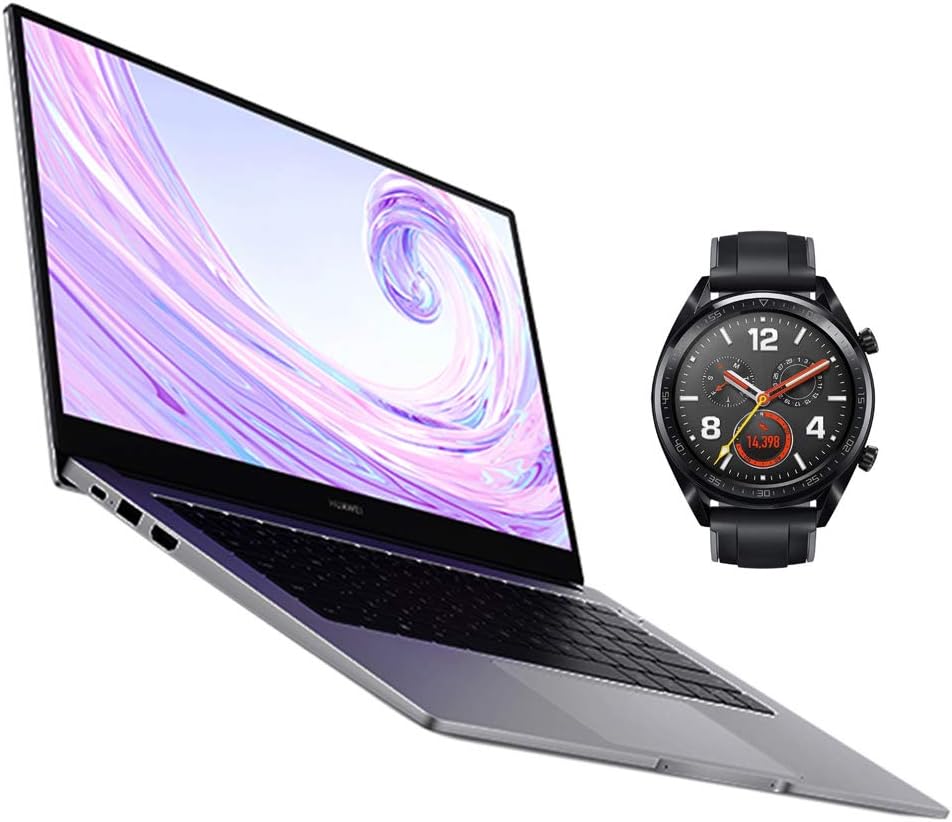 HUAWEI MateBook D 14 2020 - 14 Inch Laptop with FullView 1080P FHD Ultrabook PC (AMD Ryzen 5 3500U, 8 GB RAM, 512 GB SSD, Windows 10 Home) Space Grey with Watch GT - Black