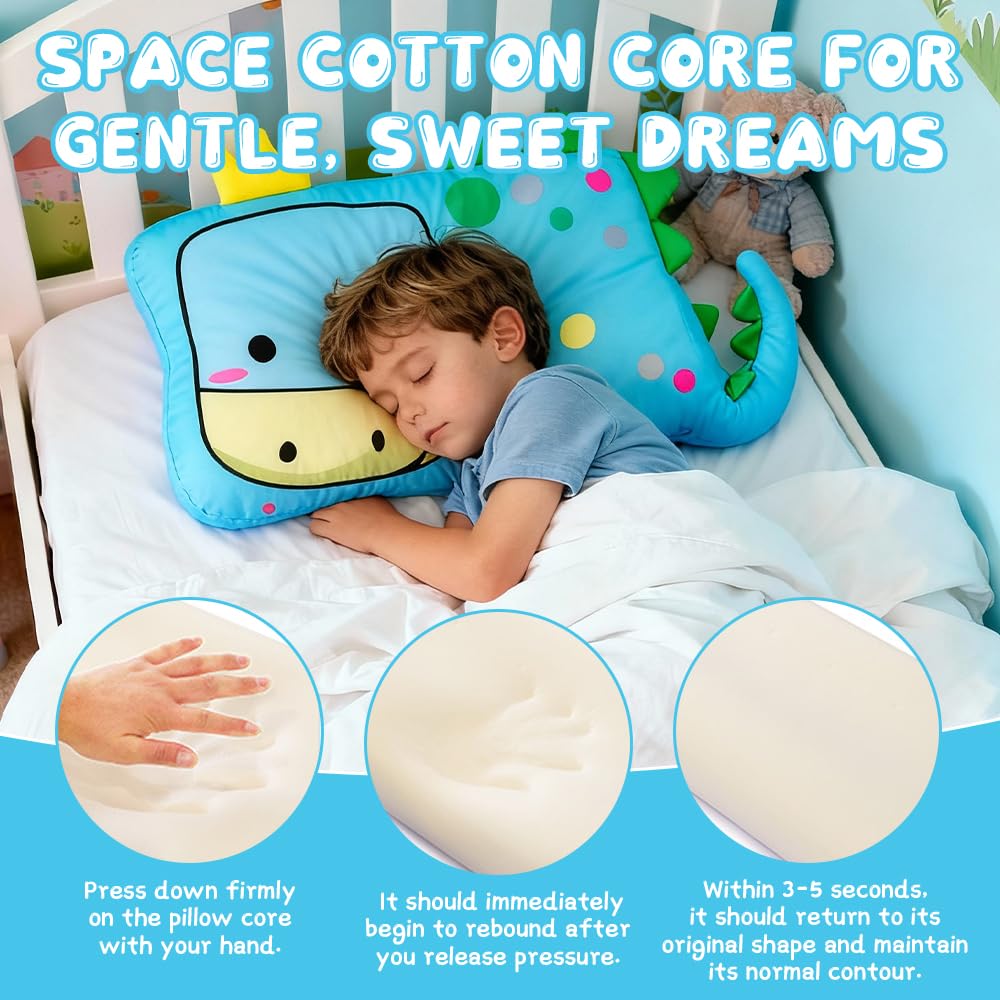Oreiller Enfant, 45 x 27cm Oreiller Ergonomique Enfant, Coussin de Sommeil pour en-Fant, Confortable Sommeilenfant vec Taie pour La Crèche, T'apporte de Beaux Rêves (Dinosaurier)