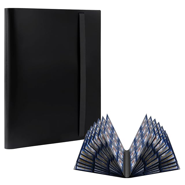 RISVOWO Album de Cartas, 360 Cartas Coleccionables, Transparente Álbumes de Tarjetas Coleccionables, Impermeable Álbum Colección Tarjetas Para Tarjetas de Tamaño Estándar(Negro)