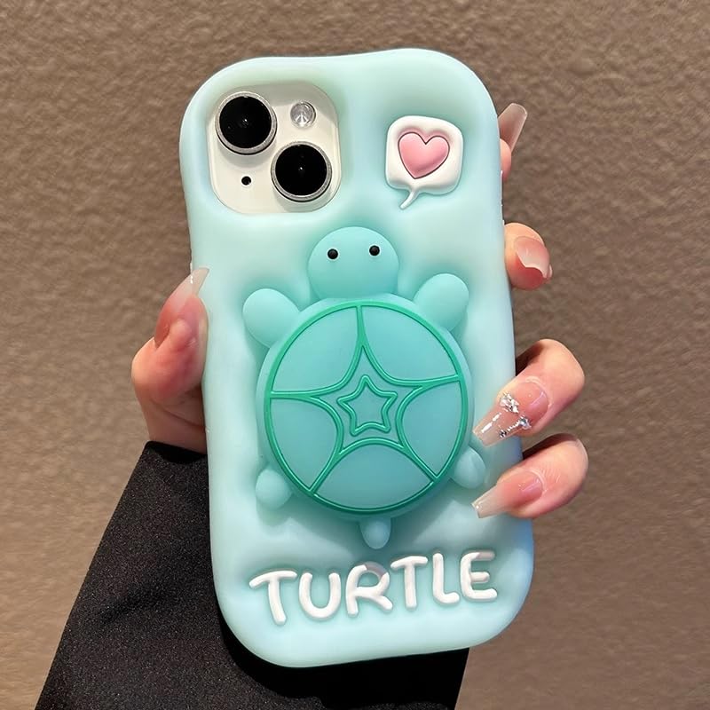 Image of COVERLY for iPhone 15 Pro Max Cute Luminous 3D Turtle Cartoon Case,Full Protective Kawaii Sea Tortoise Neon Pop Case Stand Glow in Dark Silicone Fashion Aesthetic Cover for Apple iPhone 15 Pro Max