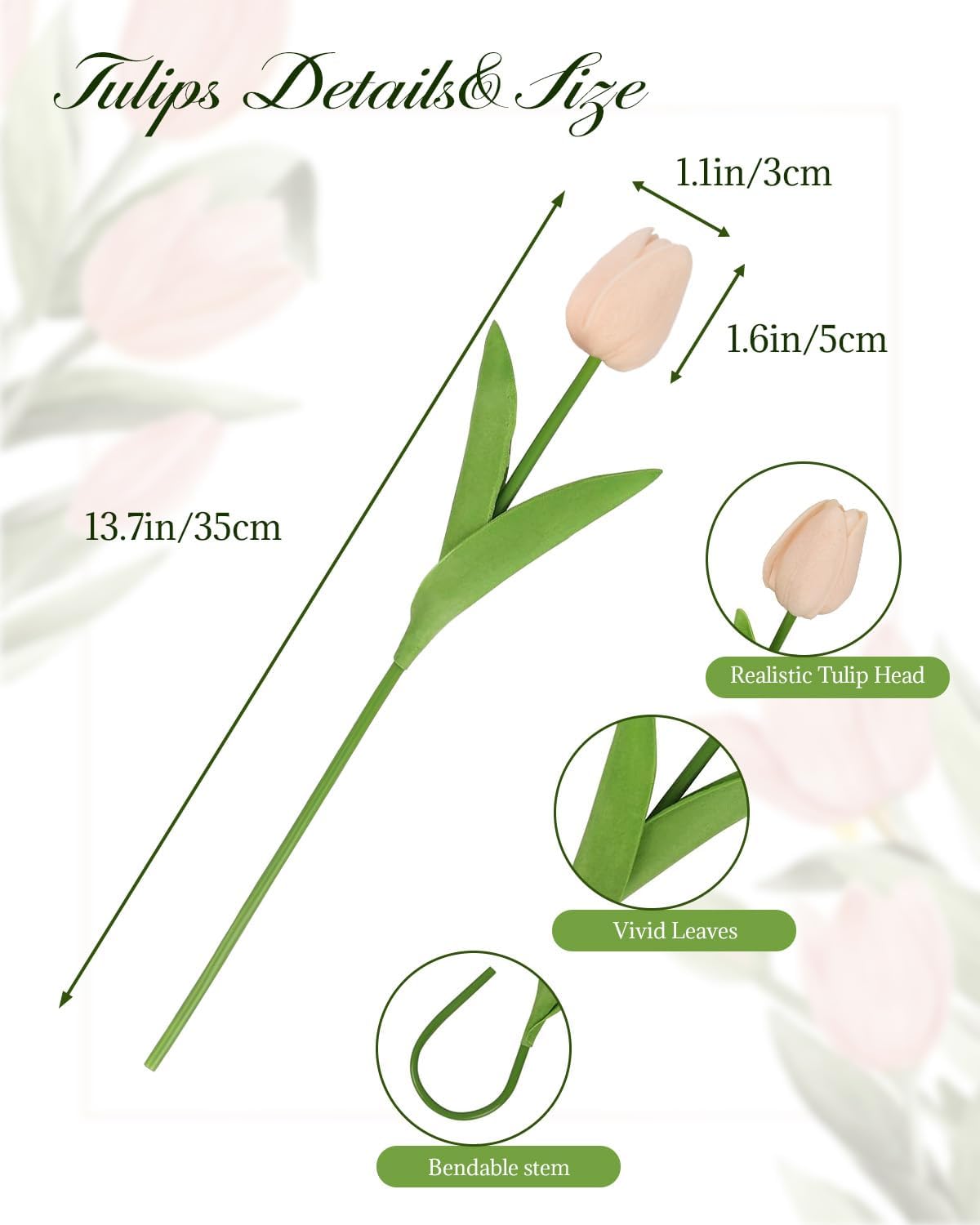 MACTING 30 PCS Artificial Tulip Flowers 13.7" Real Touch Fake PU Tulips Bouquet Faux Flowers for Floral Arrangements Table Centerpieces Kitchen Mothers Day Spring Summer Decorations (Light Pink)
