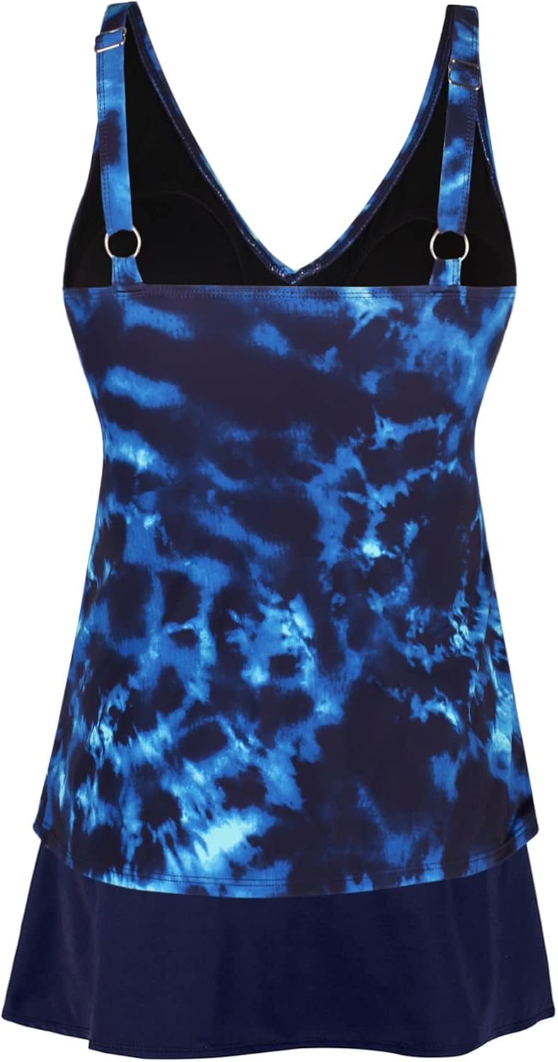 JINXUEER Women's Plus Size Sports Swimsuit Solid Tankini Set Bathing Suit Ruched Modest Two Piece Skirt Swimwear