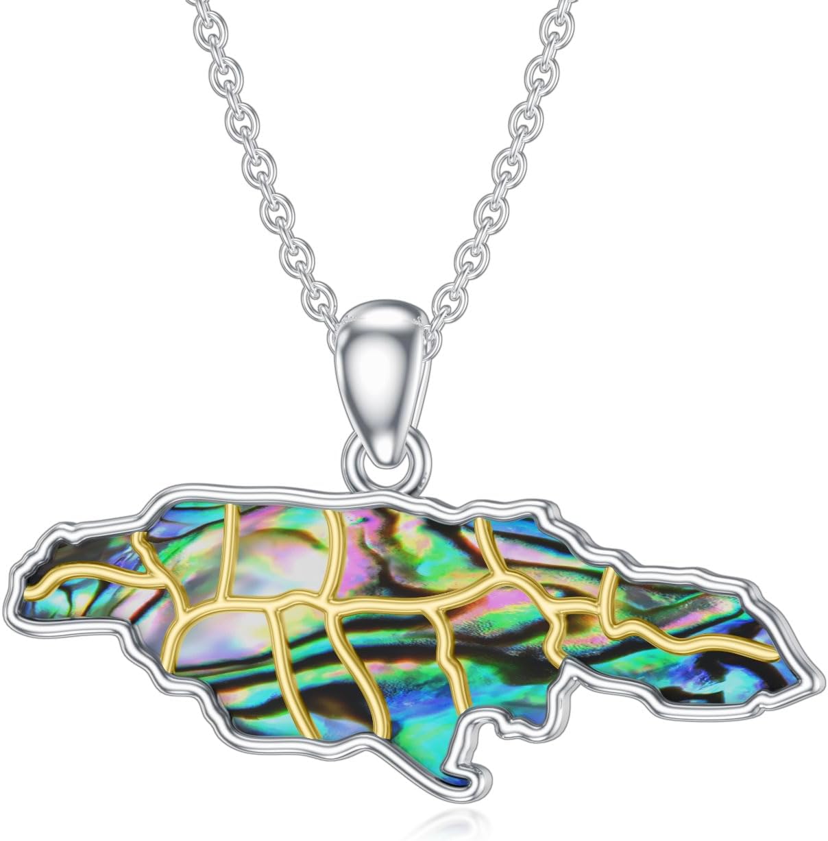PELOVNY Map Necklace 925 Sterling Silver Israel/Jamaica/Puerto Rico Pendant Abalone Jewelry for Anniversary Birthday Christmas Gifts Women Men