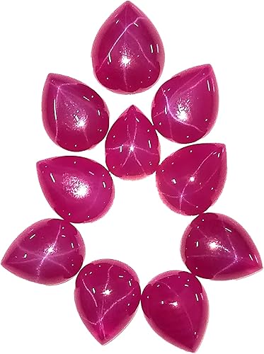 Miniatura 5 de GEMHUB Cabujón pera 6 Rays Star Ruby 20 Ct Set de 10 piezas de piedras preciosas sueltas, Gema, Rubí estrella africana