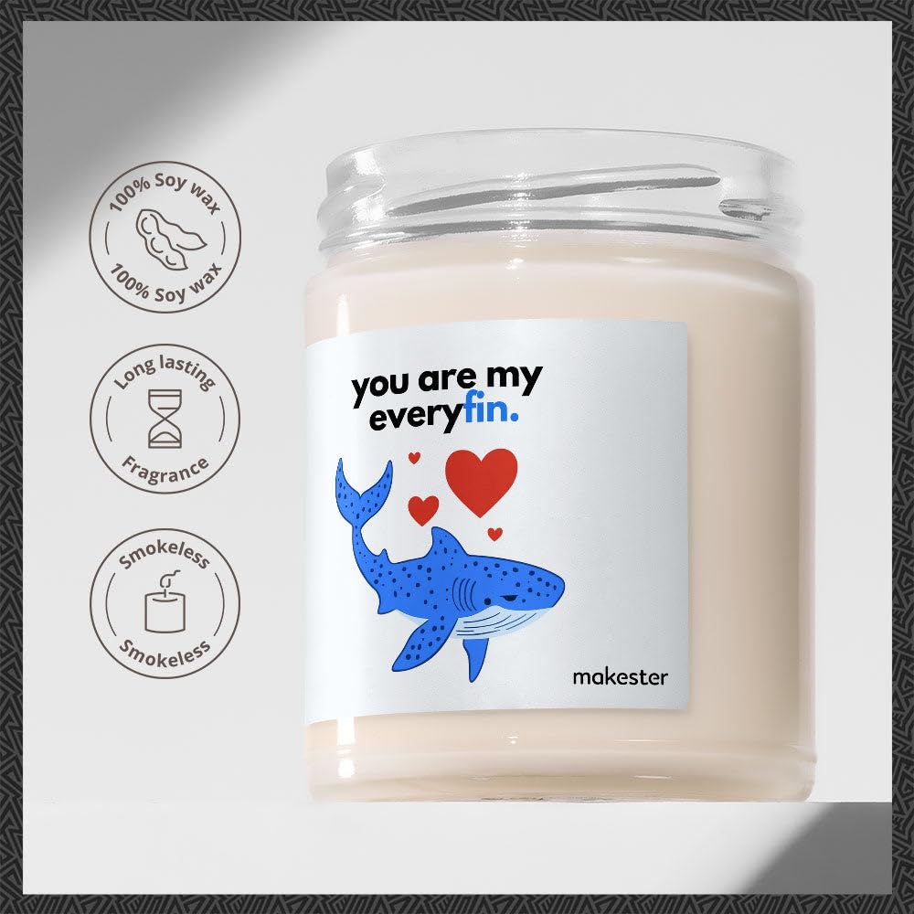 Shark Gifts - Luxury Soy Wax Candle - Vanilla, Jasmine, Sugared Almond - Makester, White, 220g - Image 2