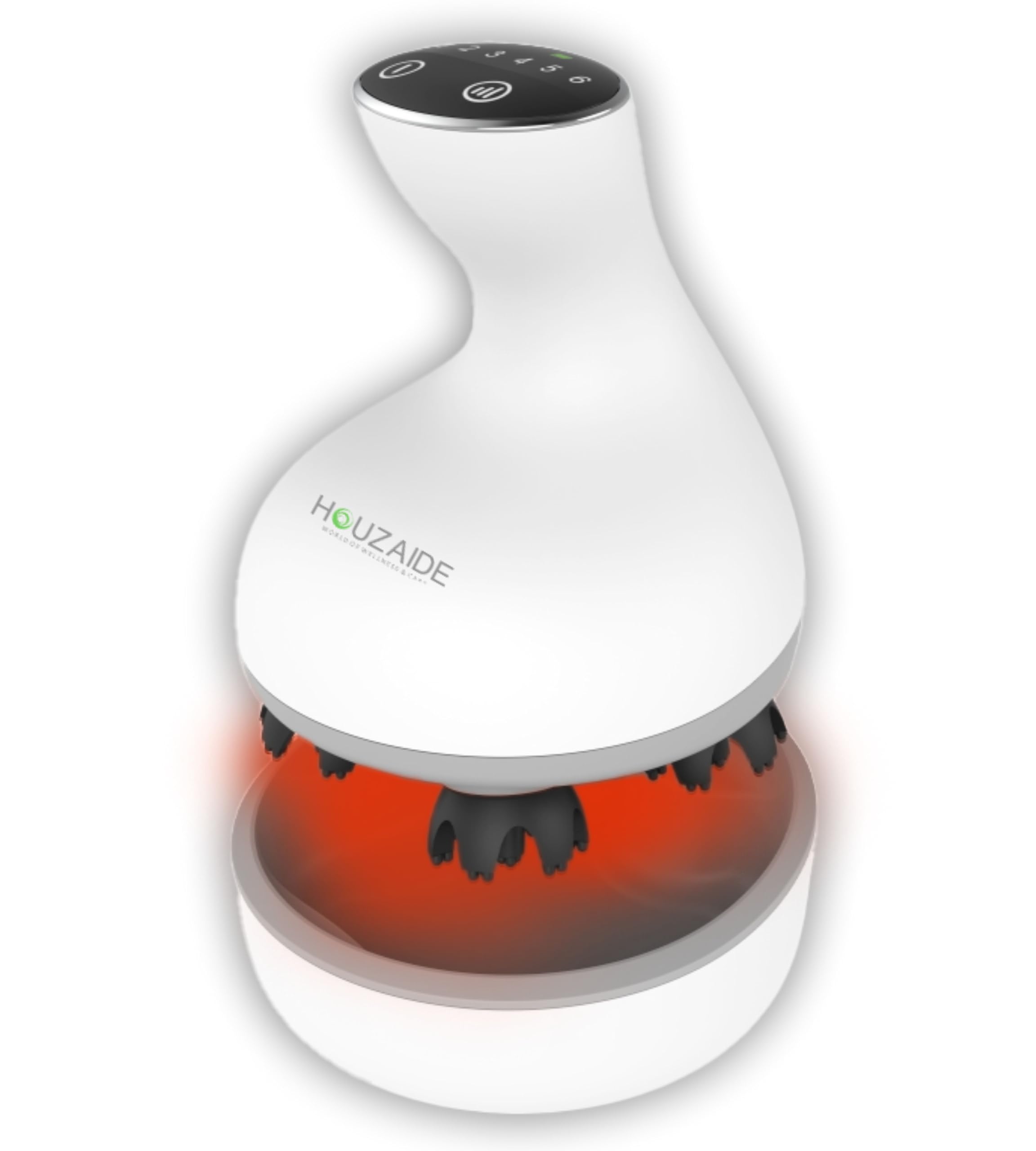 Houzaide Head Massager for Scalp — EMS & Red Light Therapy Hair Massager for Hair Growth — Rechargeable, Waterproof Scalp Massager with Facial Cleansing Brush Attachments — 1 Year Warranty — Diwali Gifts Option