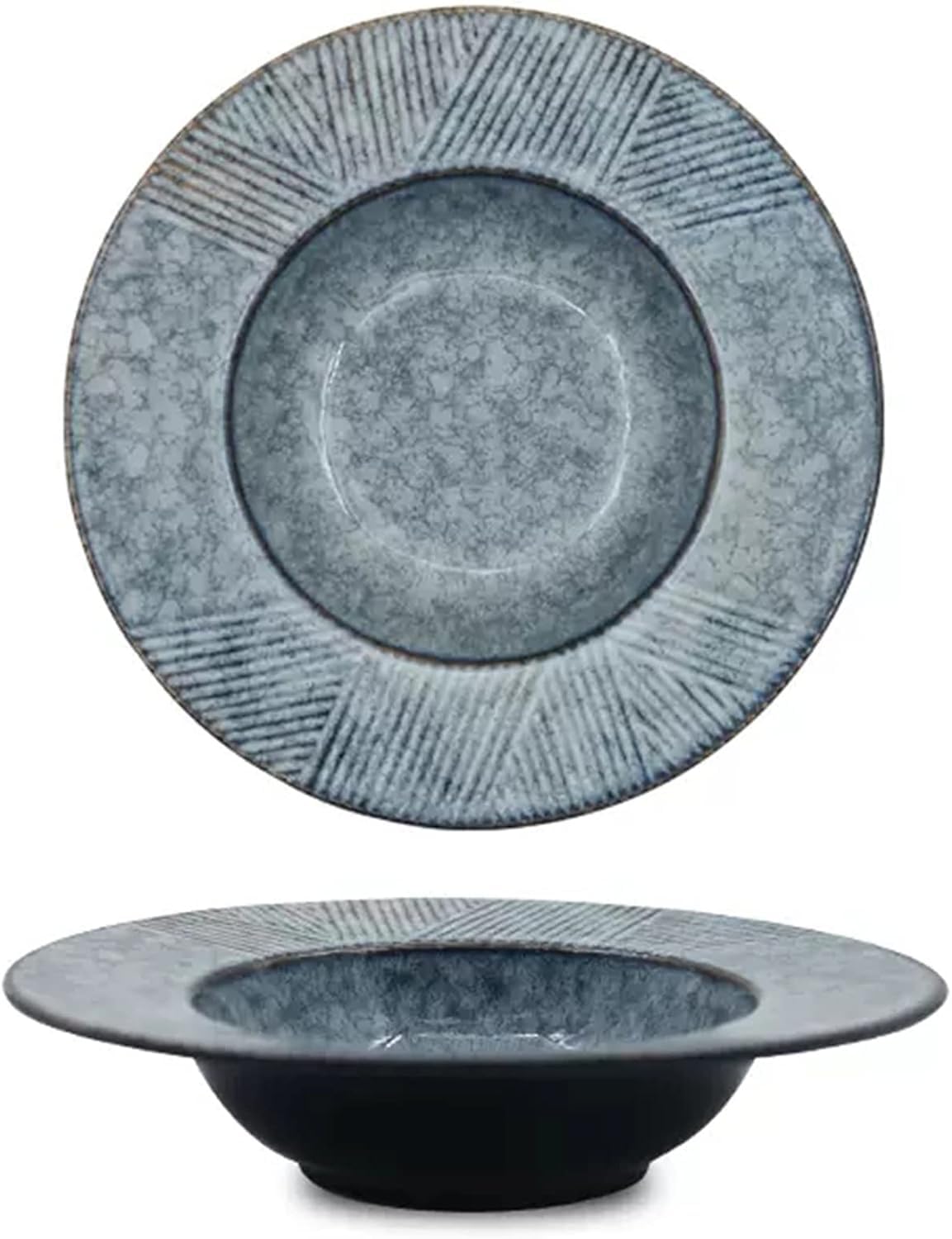 QUINTO Matte Gray, Tazón de Pasta de Porcelana Estilo japonés, tazones con Borde de 10 "de diámetro, tazones de Sopa para Cocina con Borde Ancho