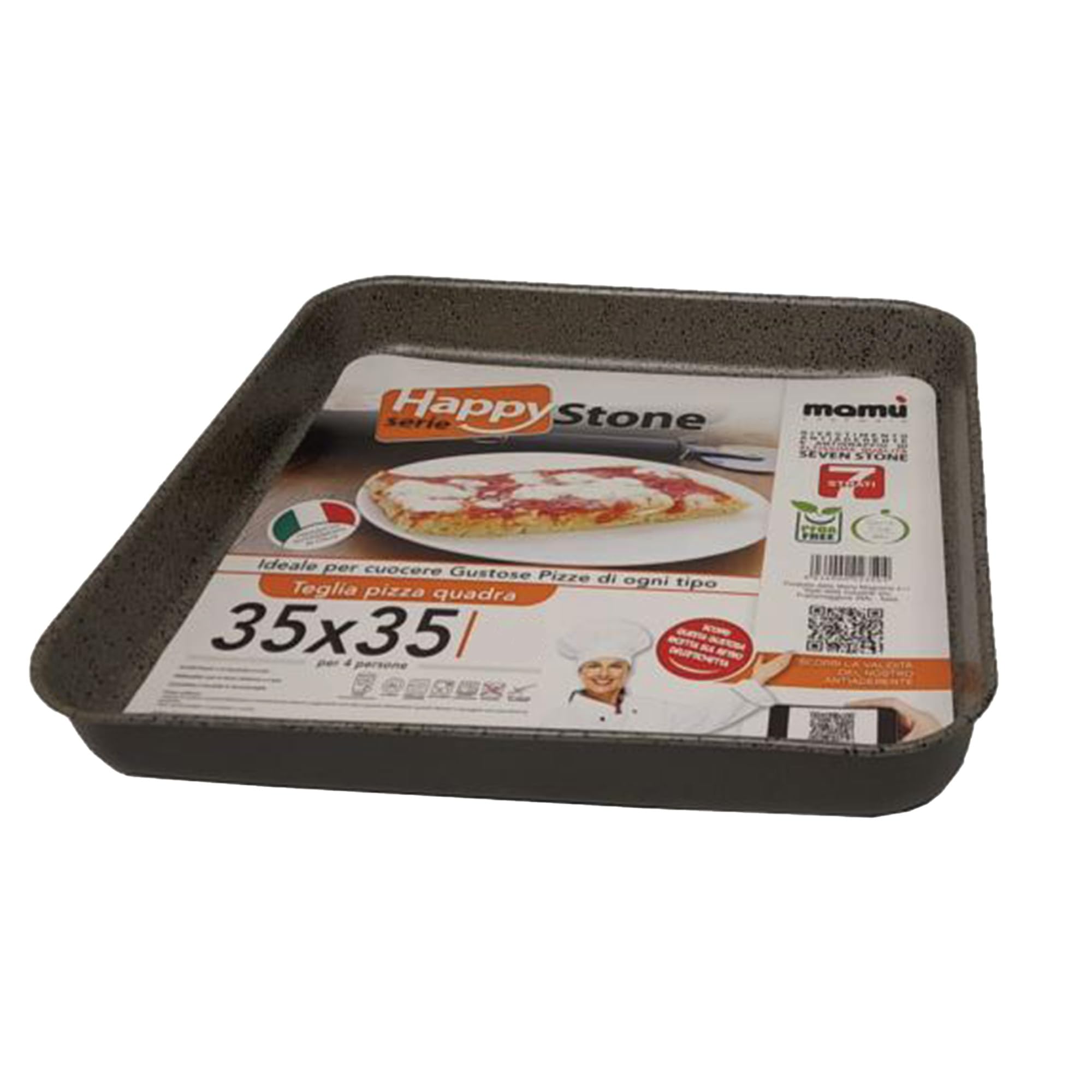 Mamù teglia quadrata Made in Italy happy stone antiaderente in alluminio 35x35