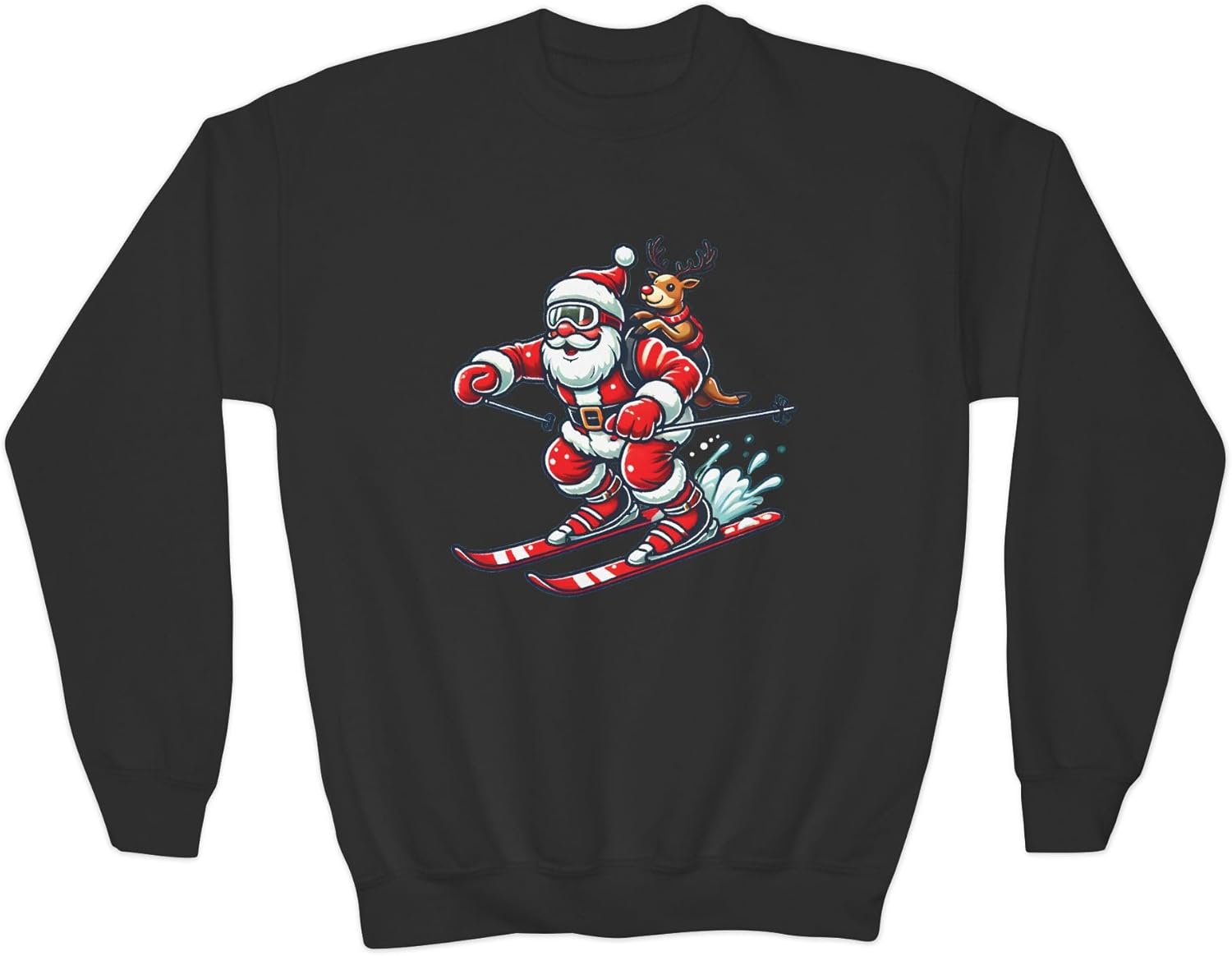 Kids Skiing Sweater Santa and Reindeer Christmas Sweatshirt for Kids Youth Holiday Winter Sports lover Gifs for Boys Girls