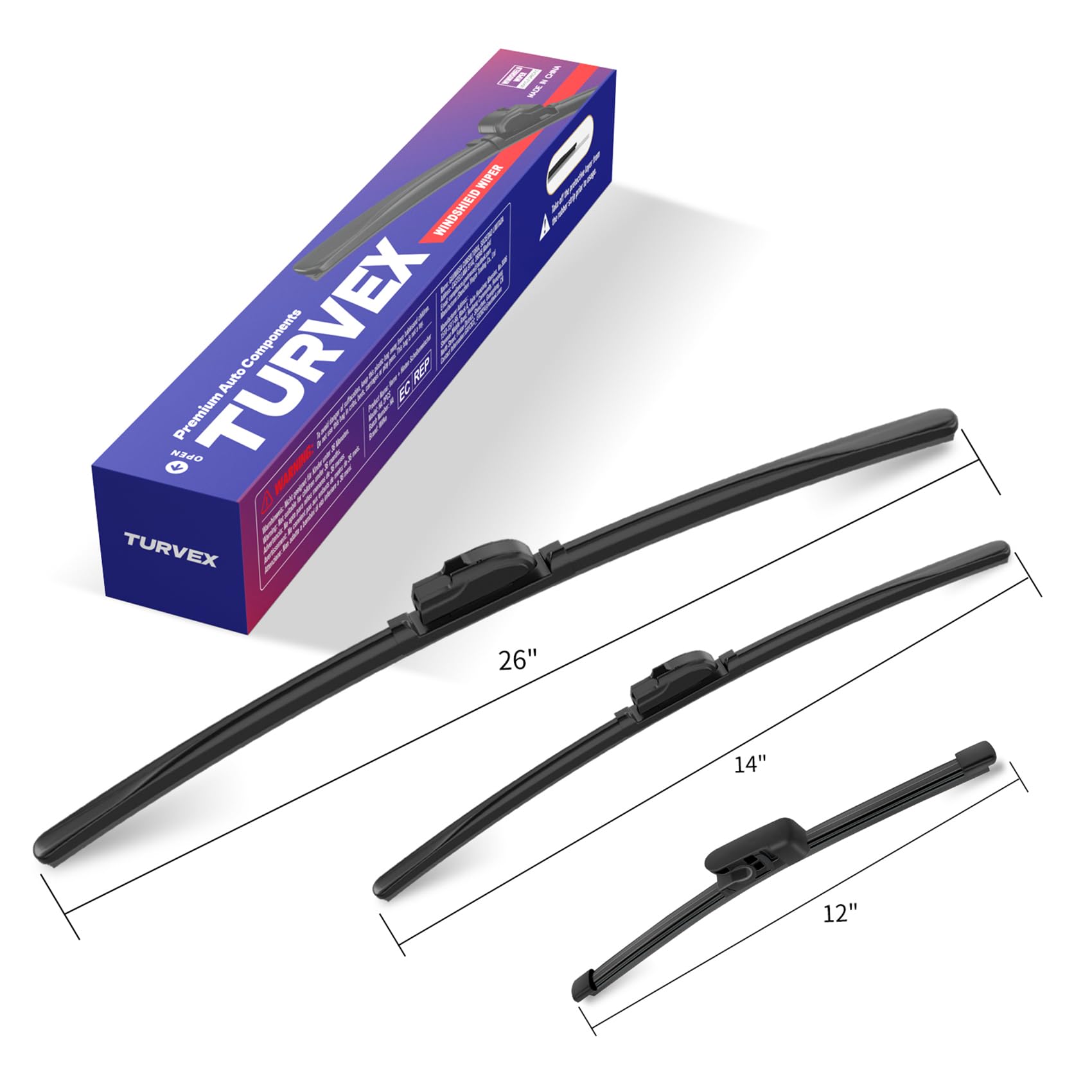 Wiper Blades for Kia CEED MK3 Hatchback Apr 2012 to Apr 2019, Complete Front Window Wiper and Rear Wiper Set, 26" 14" 12" Windscreen Wipers Blade Set - Quiet & Easy Installation (2+1) — view 3