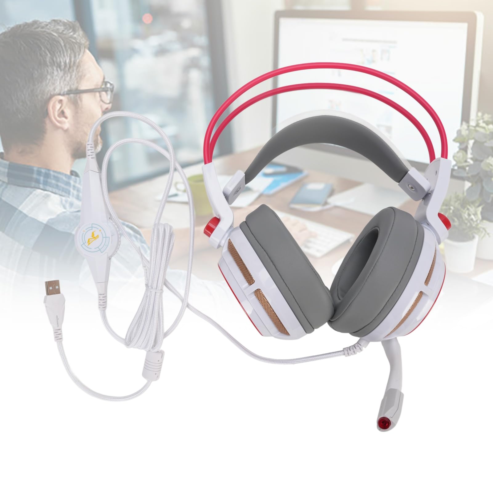 Generic Gamingowy Zestaw Słuchawkowy Dźwięk Przestrzenny 7.1 Wibrujące Zestawy Słuchawkowe USB Słuchawki LED do Gier, Adaptacyjny Podwójny Pałąk Zapewniający wygodę, ABS, materiał PC