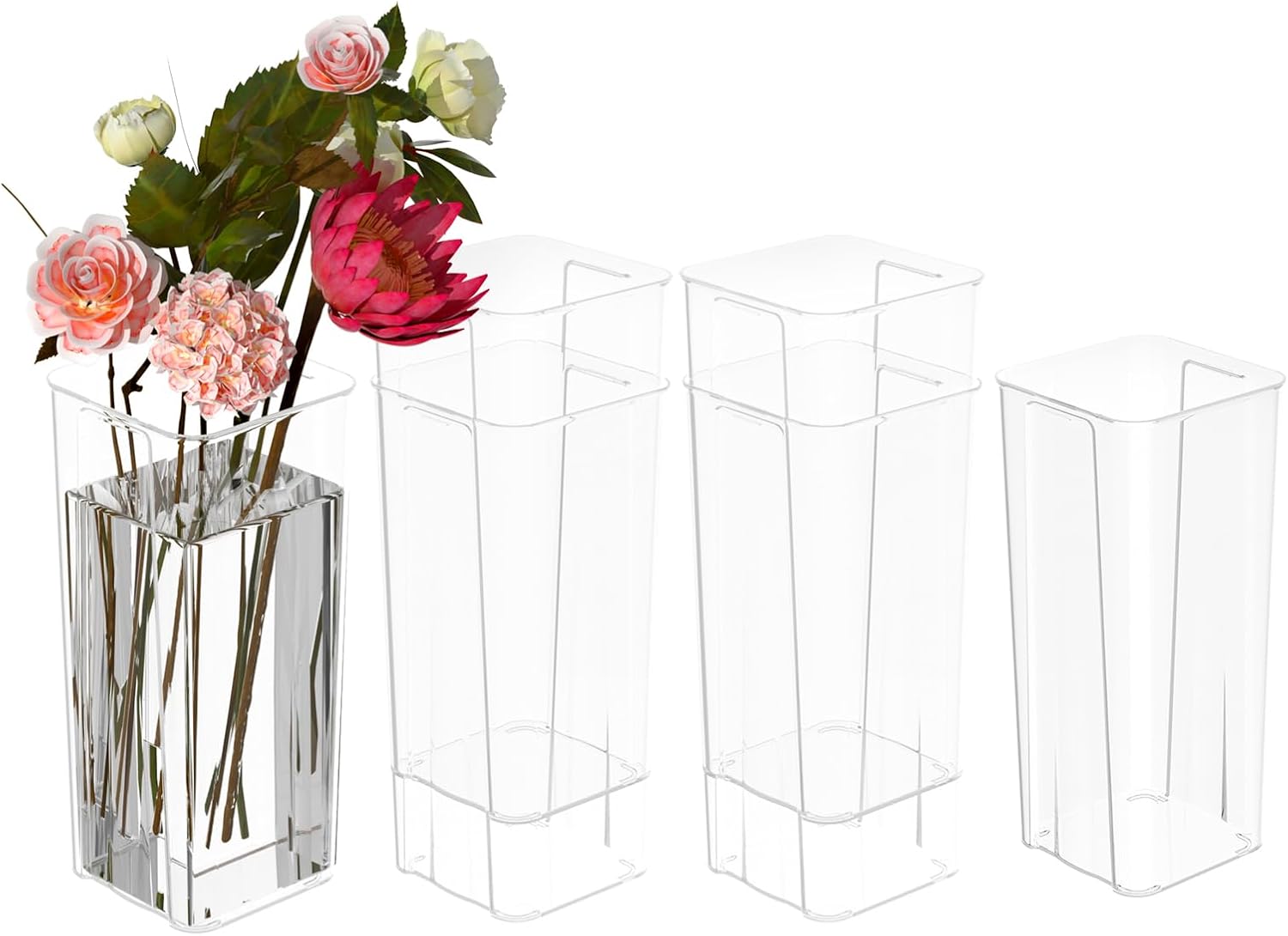 6 Packs 9.25-Inch Acrylic Flower Vases, Clear Tall Square Table Vases