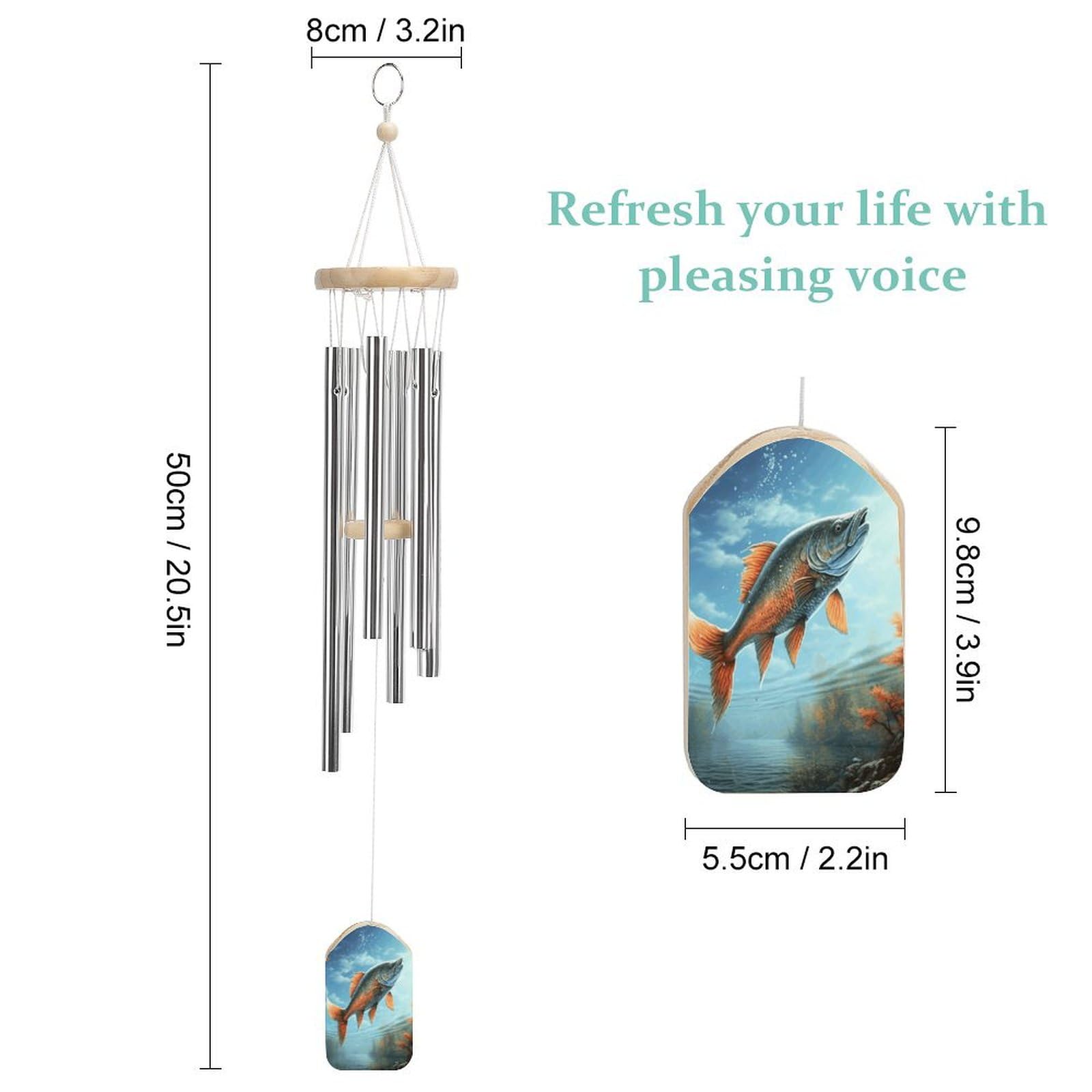 Outdoor Wind Chimes, Safflower Flying Fish Printed Wind Chimes,Simple Wind Chimes,Curtain Wind Chimes for Home Decoration