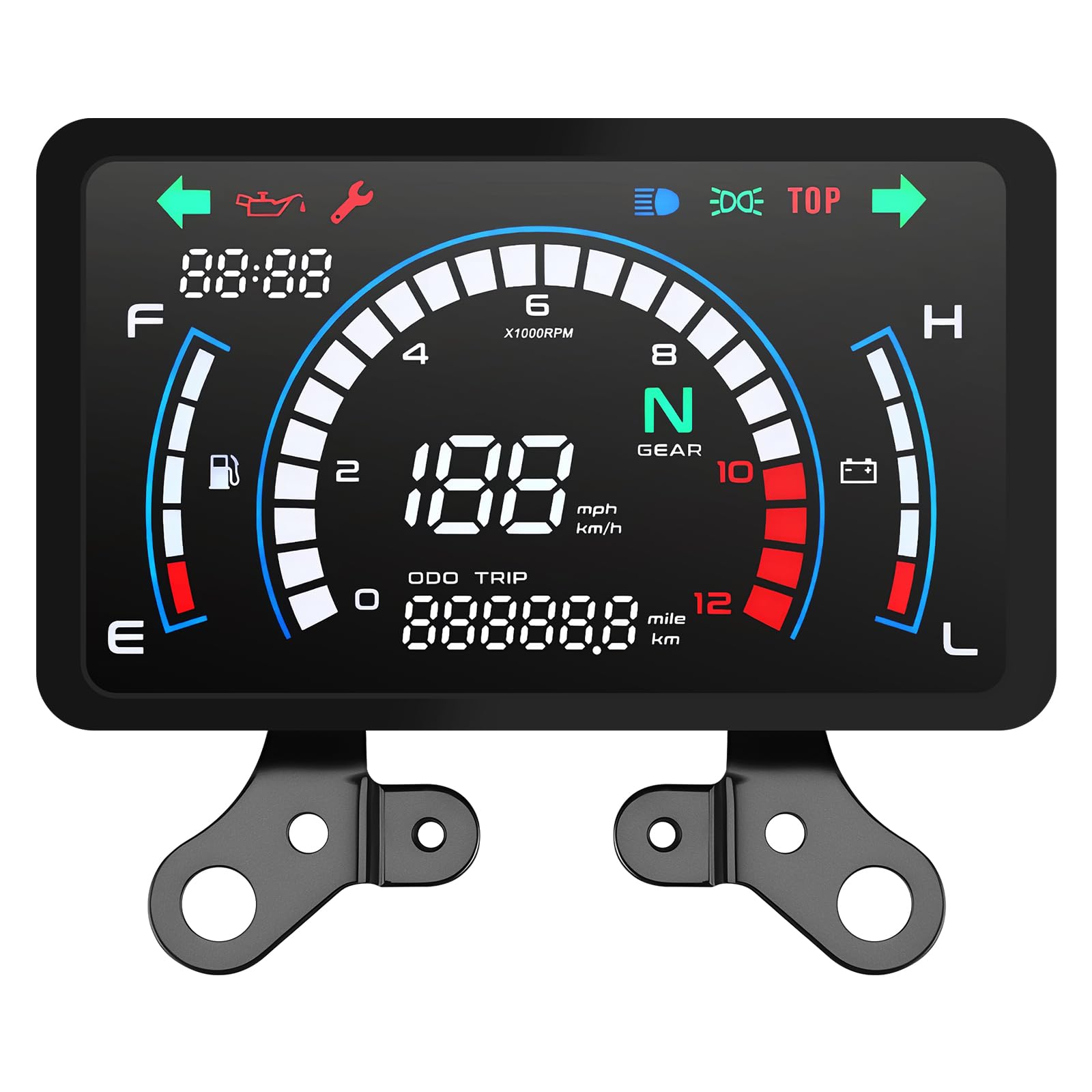 Geloo Compteur de Vitesse Kilométrique 12V Digital Moto avec Support
