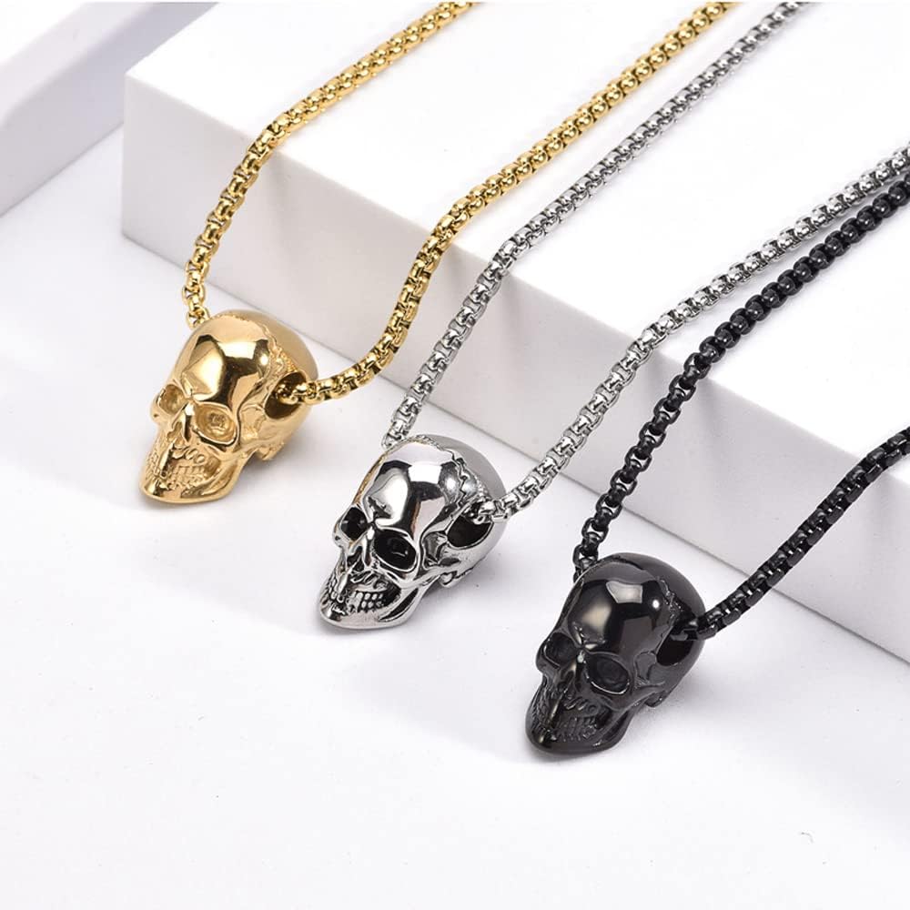 2 Pcs Skull Necklace Gothic Punk Rock Hip Hop Pendant Necklace Cool Amulet Pendant Necklace for Men - Black Silver - Image 3