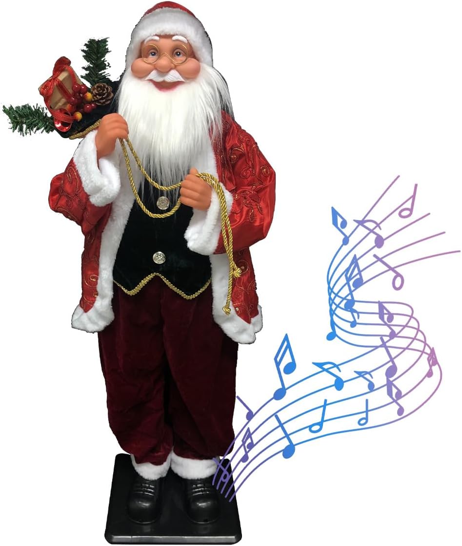 LAMPHOME Musical Santa Claus Figurine, 36 Inches, Red and Black Outfit