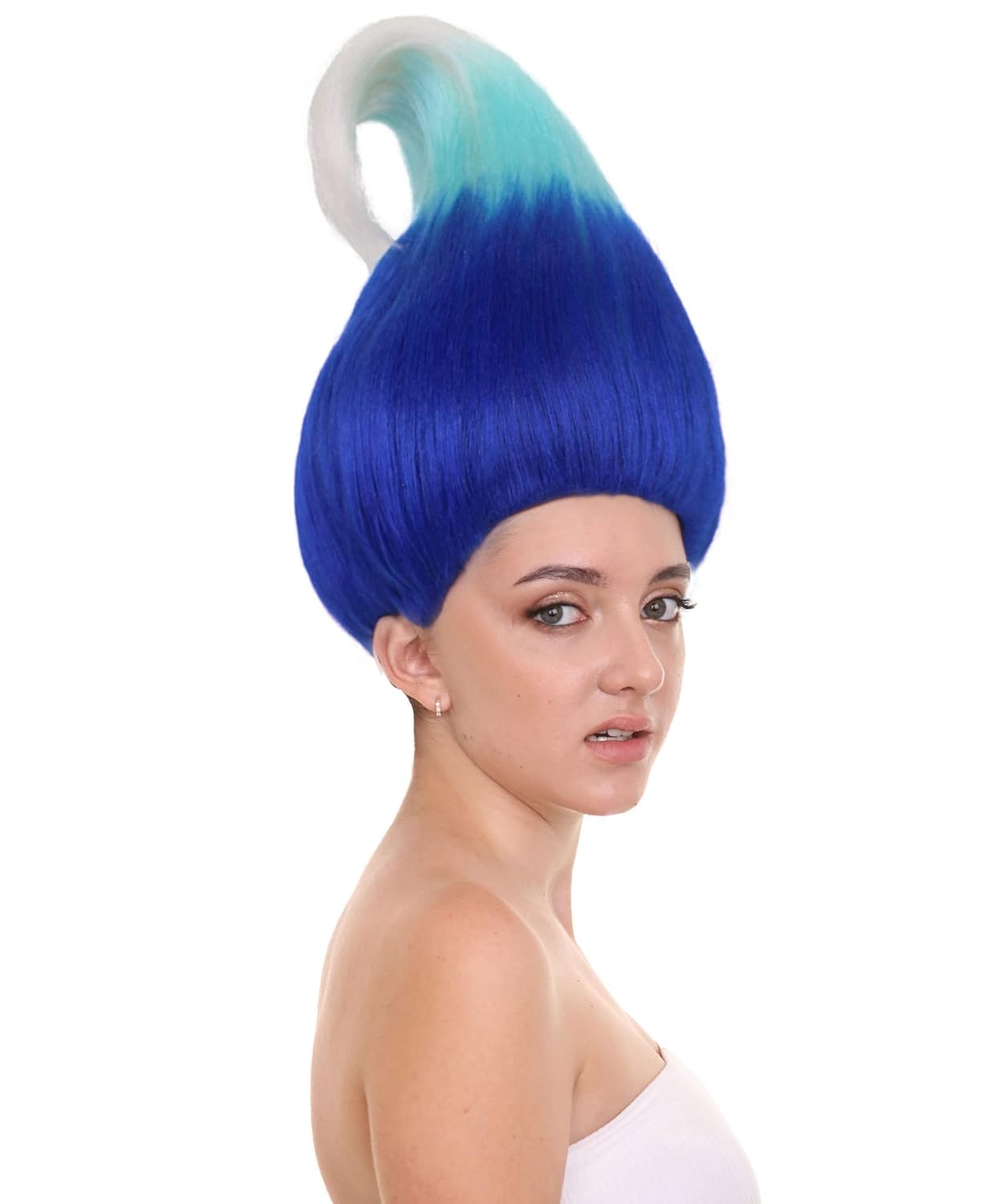 HPO Adult Unisex Tri Colors Straight Cosplay Halloween Troll Wig, Flame-retardant Synthetic Fiber (Lt. Blue White & Deep Blue)