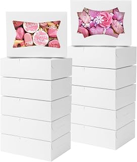 TOMNK 50 Pack Bakery Boxes with Window 8x6x2.5in - 2 Styles for Cookies, Donuts, Cupcakes, Strawberries & Muffins