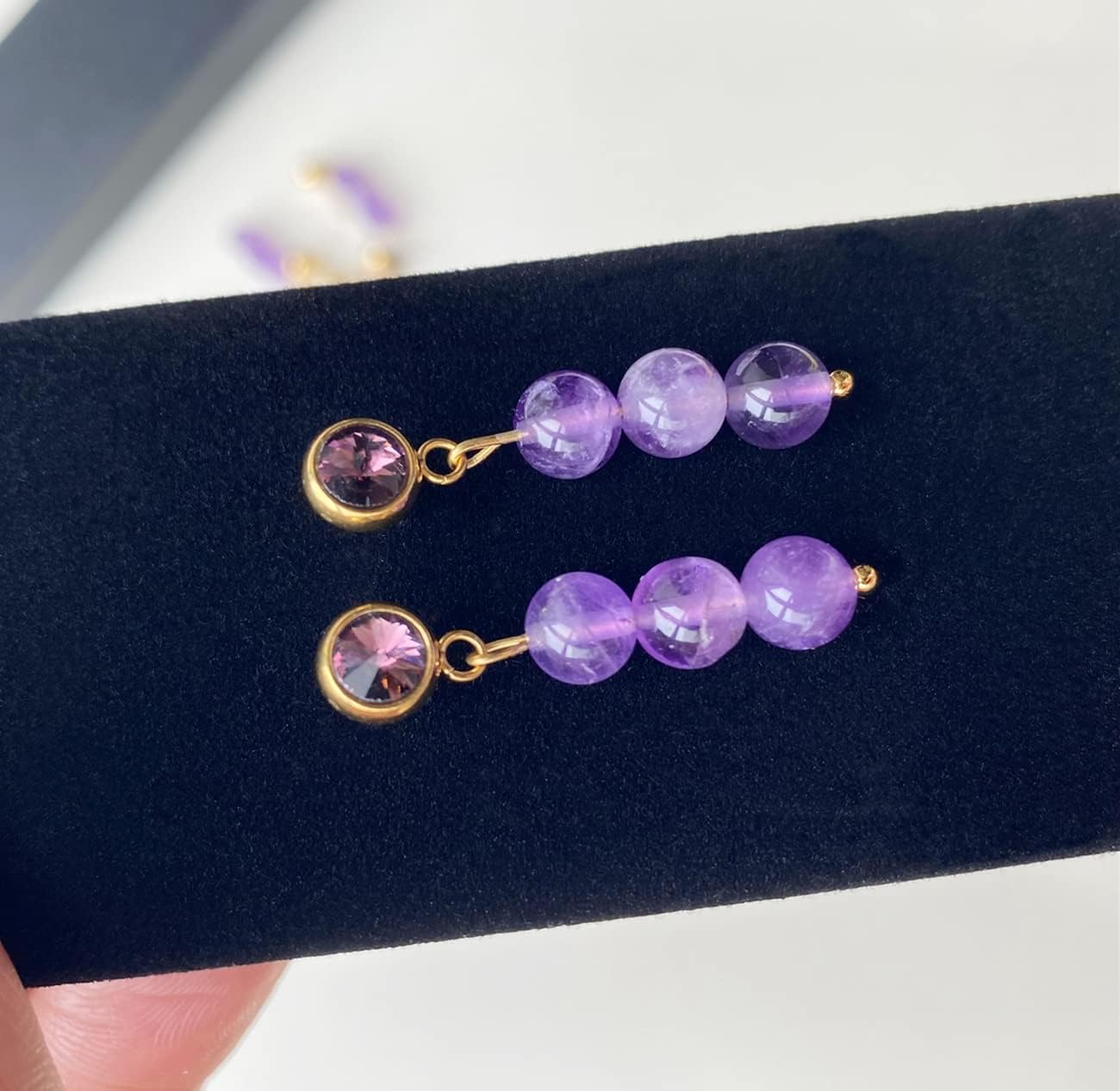 Bead Dangle Drop Earrings for Women Handmade Healing Earrings (Purple) - Image 2