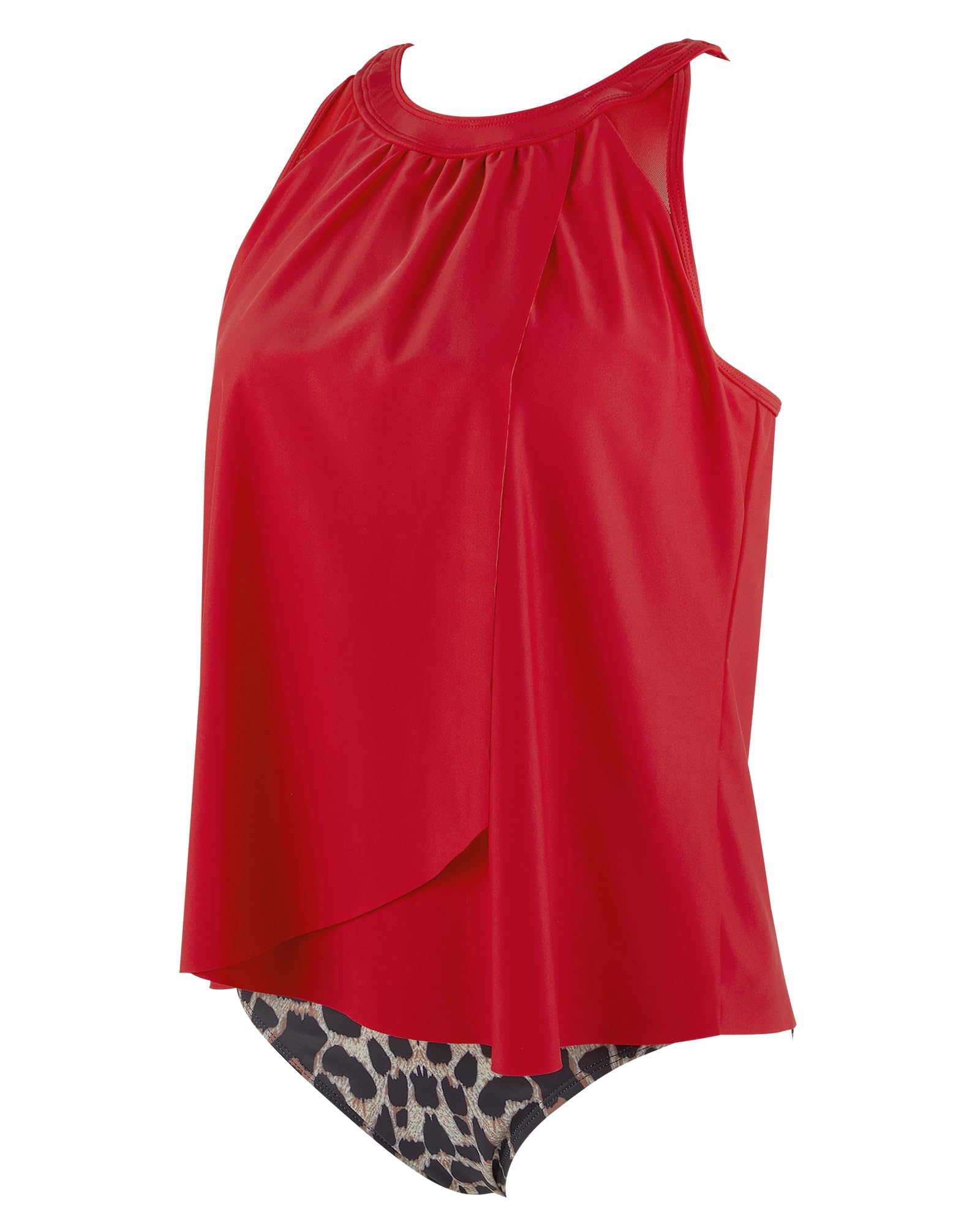 RXRXCOCO Tankini de Malla para Mujer, Cintura Alta, Traje de baño de Dos Piezas
