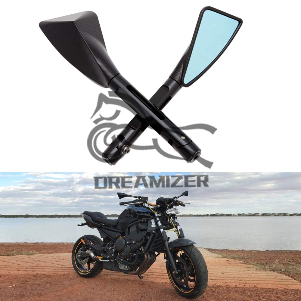 DREAMIZER Universel Aluminium Rétroviseur de moto, Triangle 8mm 10 mm Rétroviseurs Latéraux de Moto pour vélo de rue vélo de sport Dirt bike Cruiser Chopper Scooter(Noir)