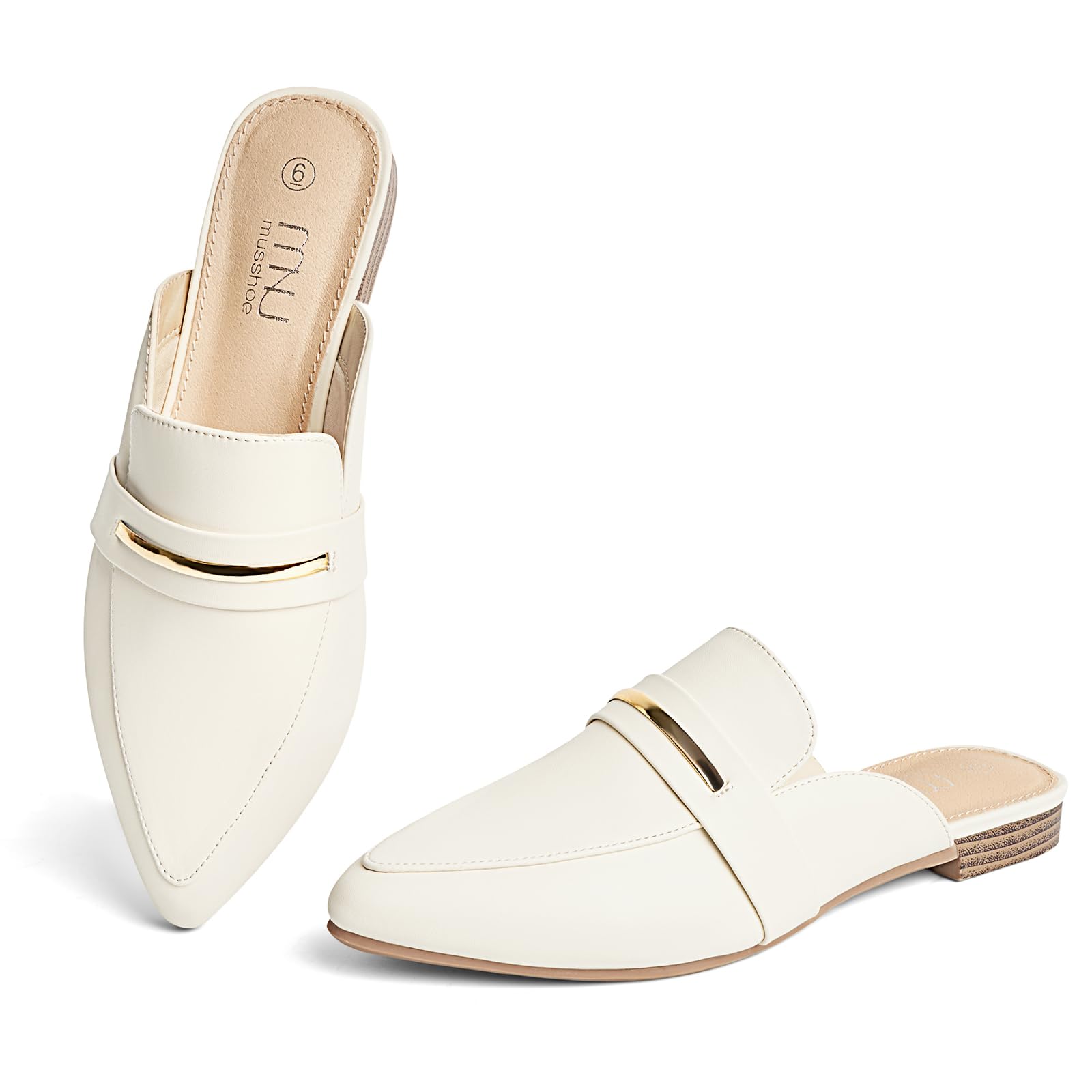 Amazon.com | MUSSHOE Mules for Woman White Pointed Toe Women
