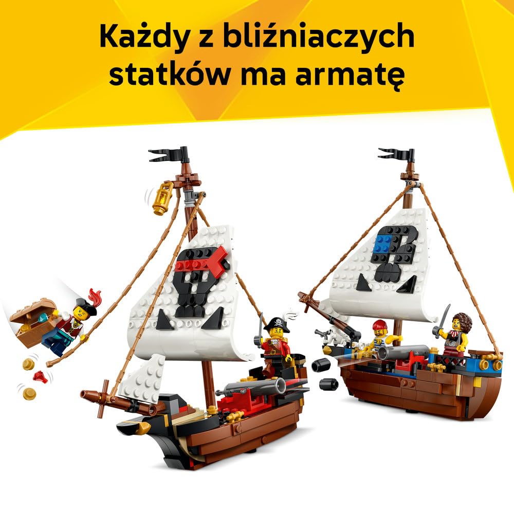 LEGO Creator 3 w 1 Legendarny statek piracki, zabawka konstrukcyjna dla chłopca lub dziewczynki, możliwość przebudowania na zamek lub bliźniacze statki, prezent dla dzieci w wieku od 9 lat 31387