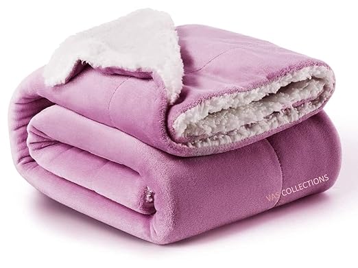 VAS COLLECTIONS All Season Flannel Sherpa Blanket | Double 220 cm X 230 cm, Pink, reversible