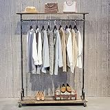 SULIANG Industrial Pipe Clothing Rack on Wheels,Retail Wood Clothes Rack with Wheels,Heavy Duty Garm