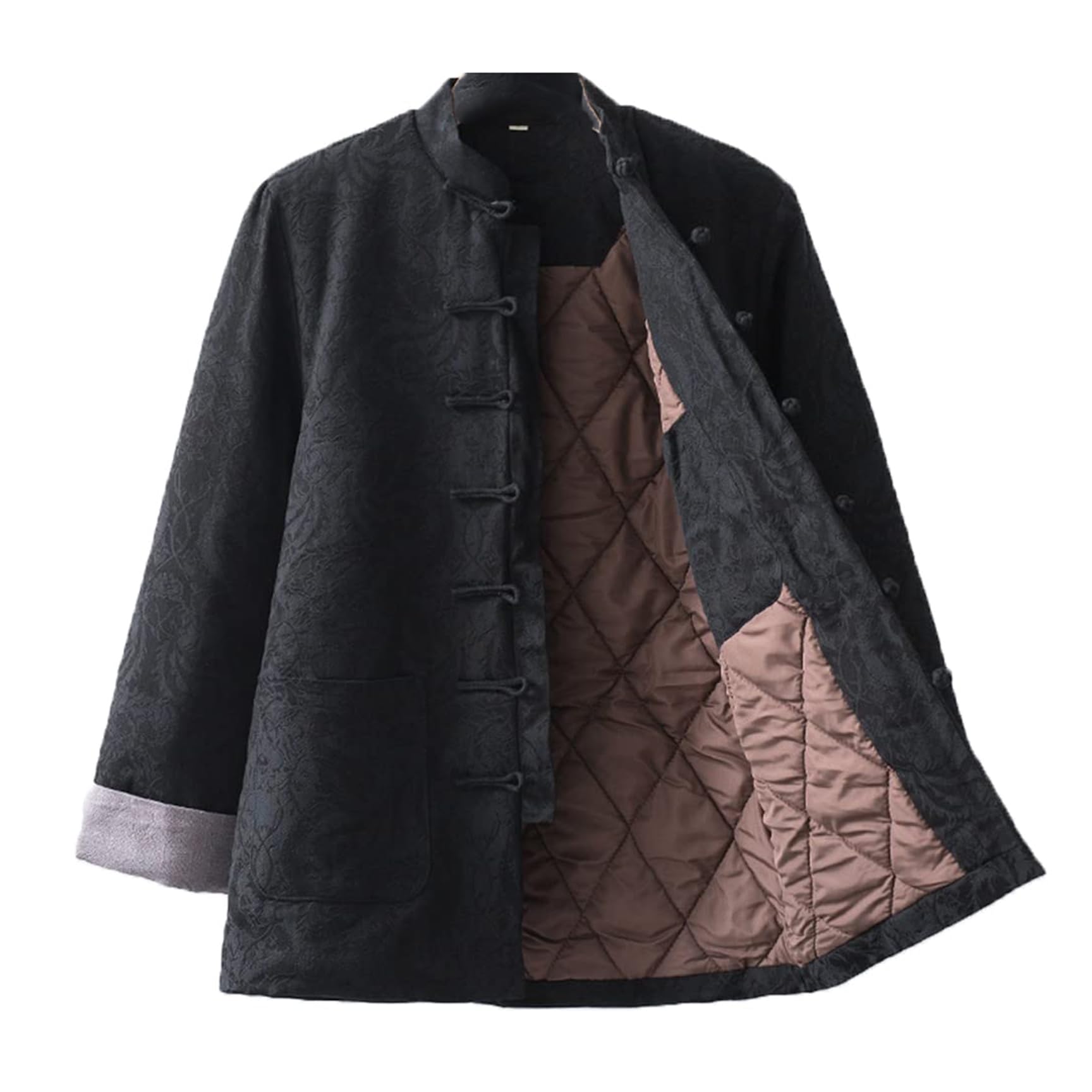 Traje Tang, Traje chino for hombres, ropa de Kung Fu, tops chinos, abrigo de algodón grueso y cálido for invierno, camisa de algodón for artes marciales(Black_M)