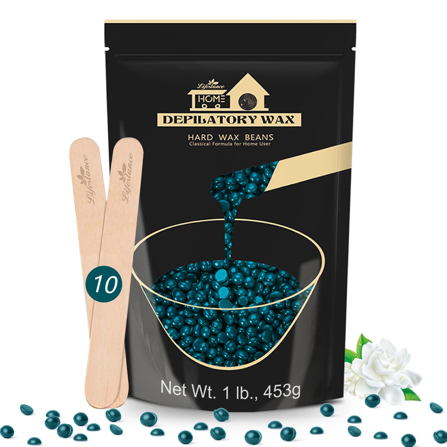 450g Dark Green Wax Beads, Slender Hair Removal Formula, Hard Wax Beads for Face, Eyebrow, Arm, Fine Hair Painless Waxing Beads Hair Removal, with 10 Applicators,