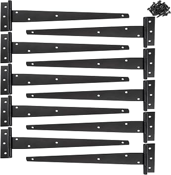 10 Pack T Strap Hinges 12 Inch Heavy Duty Gate Hinges with Screws Black Tee Hinge for Gate Door Shed Doors and Barn Doors