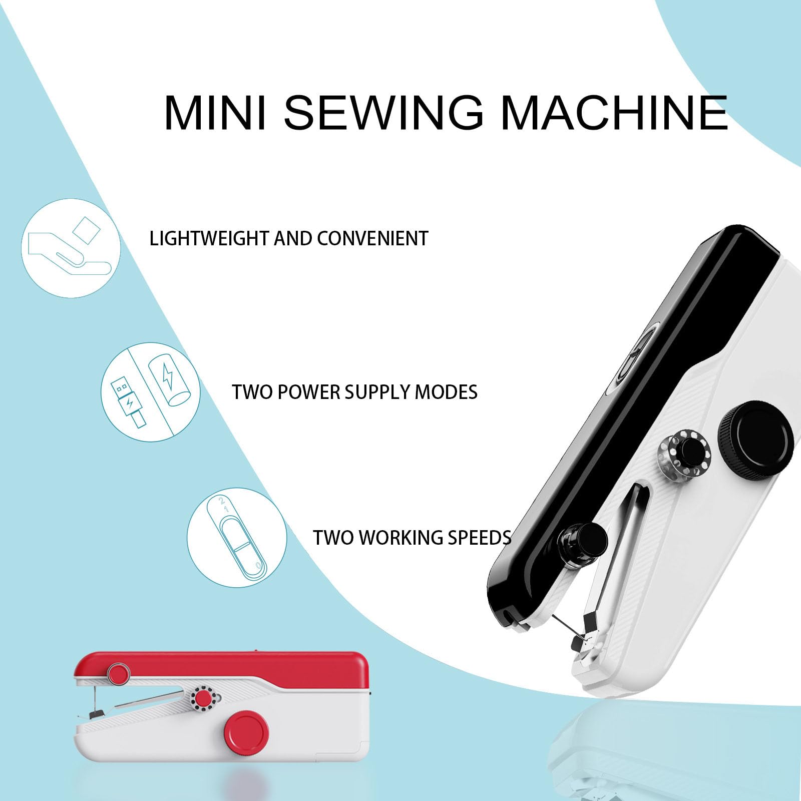 2 Piezas Máquina de Coser de Emergencia de Mano, 2 Niveles Mini Kit de Costura para el hogar Ajustable Máquina Exquisita y portátil se Aplica a la Ropa, el Viaje en el hogar
