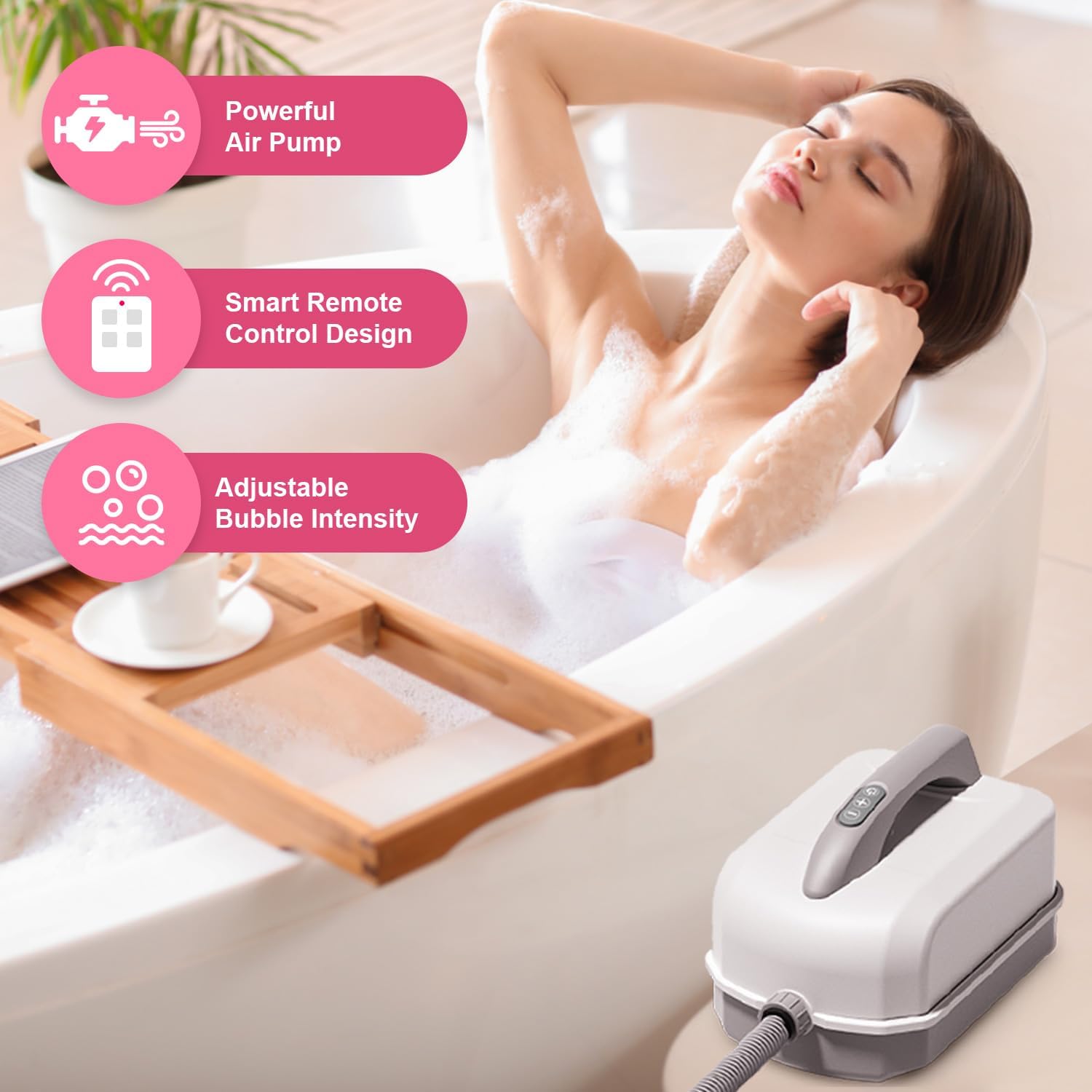 Flgocexs Massaggiatore portatile per vasca da bagno, impermeabile, per vasca da bagno, bolle a 6 velocità, telecomando e ventose antiscivolo, per rilassarsi in casa, rosa