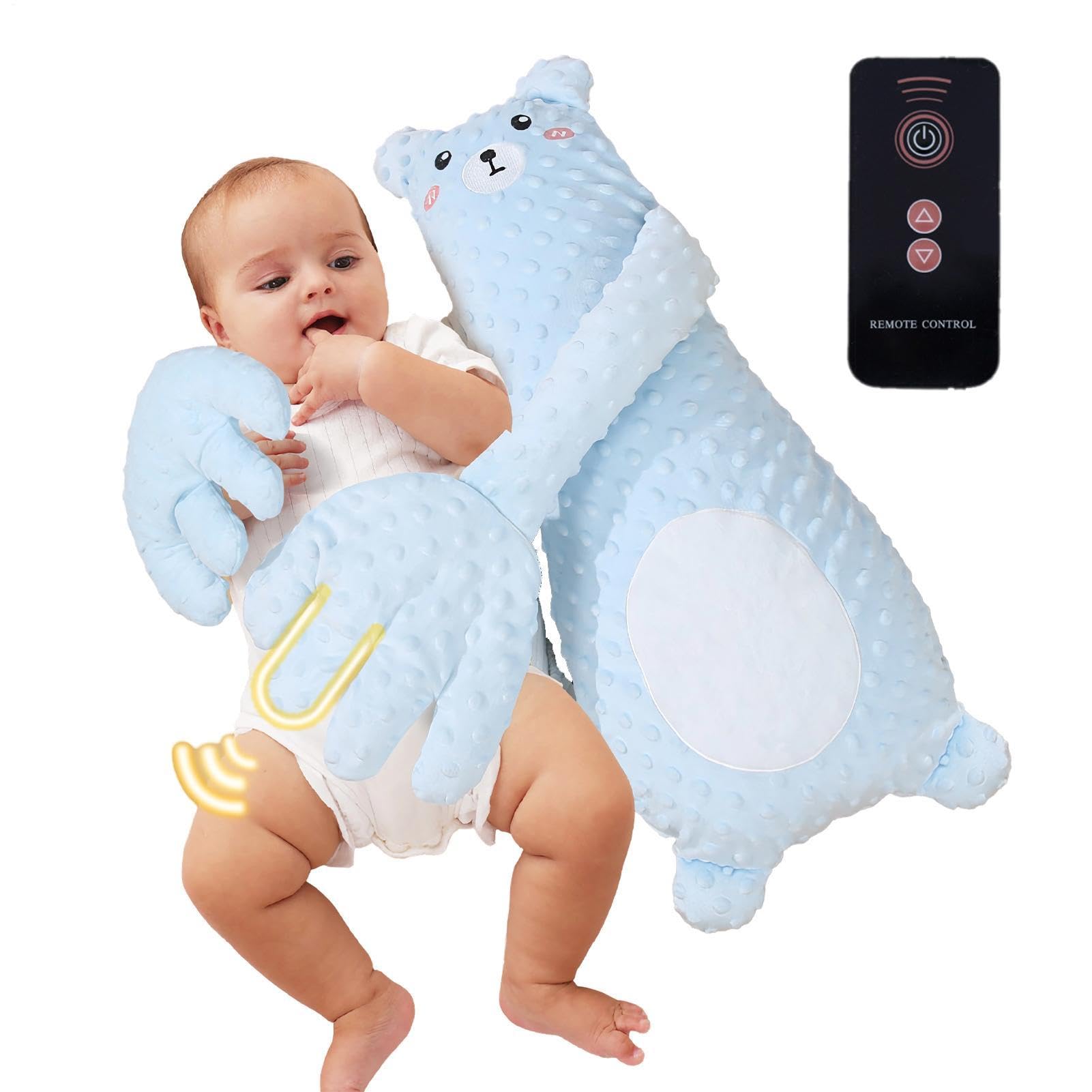 Säugling Klopfhilfe mit Wärme, 65x25 cm, Fernbedienung 3 Modi & Klopfen | Beruhigendes Pochen & Wärmekompresse, für Zuhause Kita Reisen, Babys Kleinkinder, kabellos USB-aufladbar, 0-3 Jahre