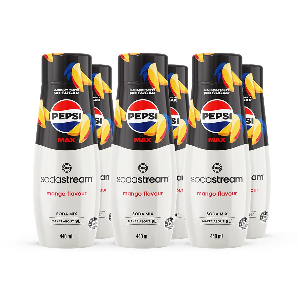 Sodastream - Pepsi Max Mango Soda Drink Mix, Max Taste, No Sugar, For Soda Makers; turns 54 Litres of Fizzy Water into delicious Pepsi Max Mango, Makes 216 Servings, 440ml, Pack of 6
