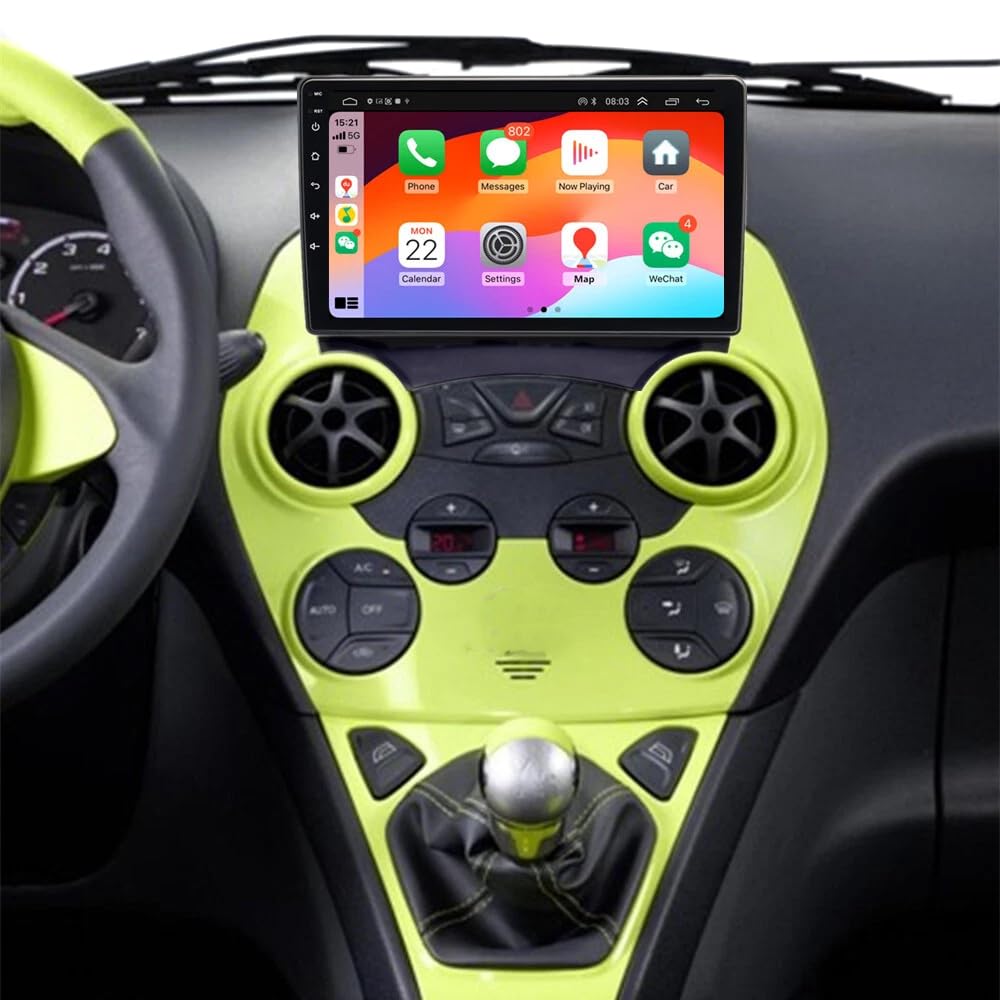 4+64G Android 14 Radio samochodowe 2 Din do Ford Ka 2008-2014 z ekranem Bluetooth, 9-calowym ekranem dotykowym z bezprzewodowym Carplay Android Radio GPS Navi kamera cofania FM/RDS Mirror Link