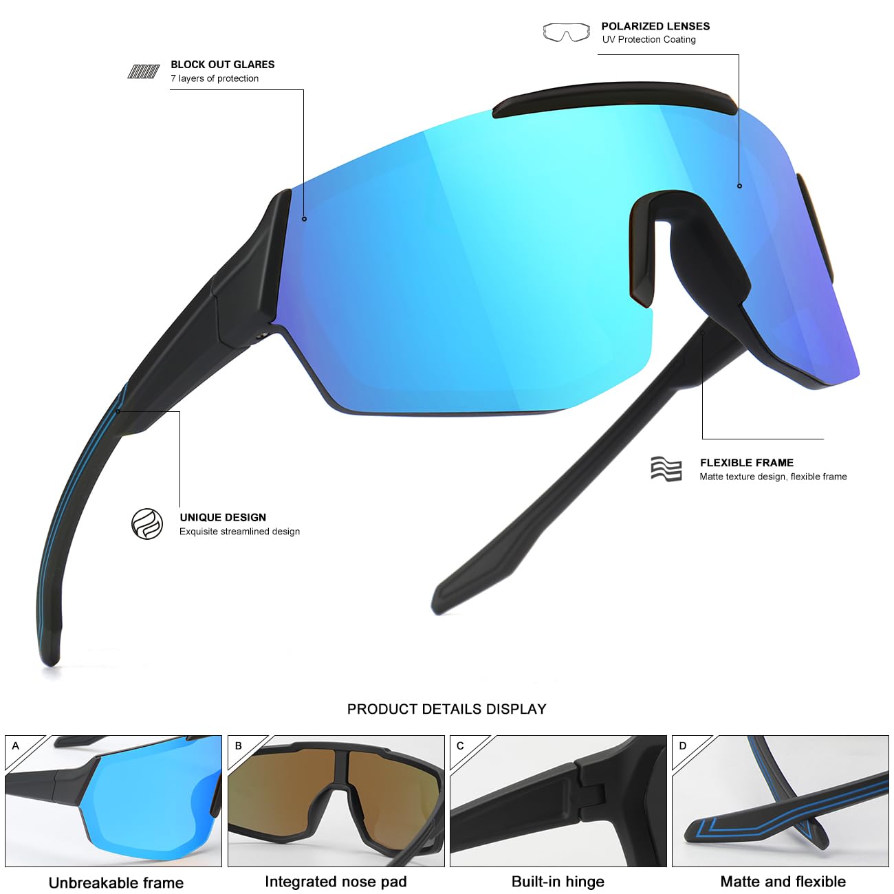 SEKKAF Młodzieżowe okulary baseballowe dla dzieci, polaryzacyjne okulary przeciwsłoneczne dla chłopców, dziewcząt, sportowe, softball, ochrona przed promieniowaniem UV, 3 szt