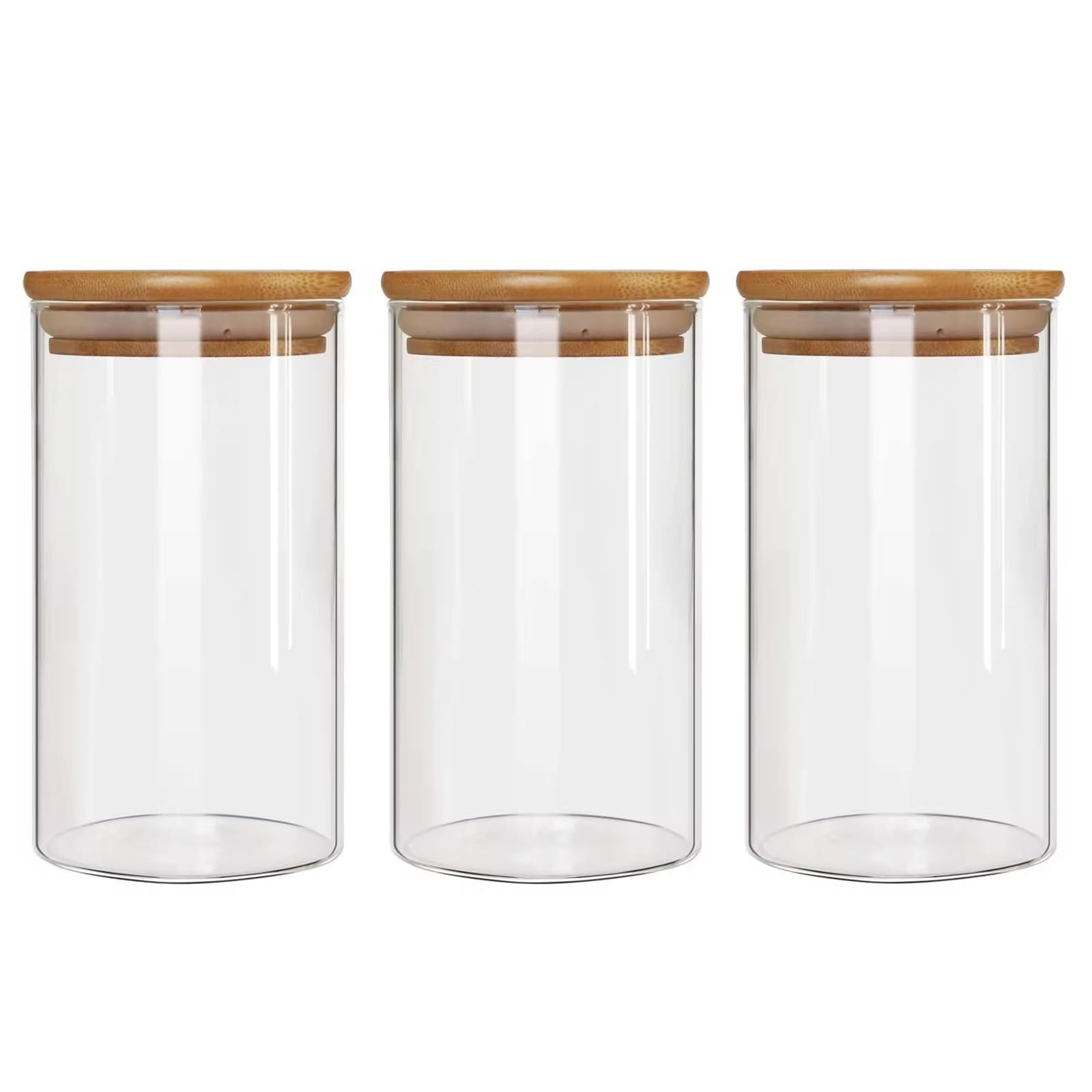 35.2oz Glass Pasta Storage Jars With Lids, Airtight Pasta storage containers with Bamboo Lids, Clear Glass Jar Kitchen Food Containers, for Oats Nuts Flour Sugar Coffee Tea Candy set of 3 ( 1000ml )
