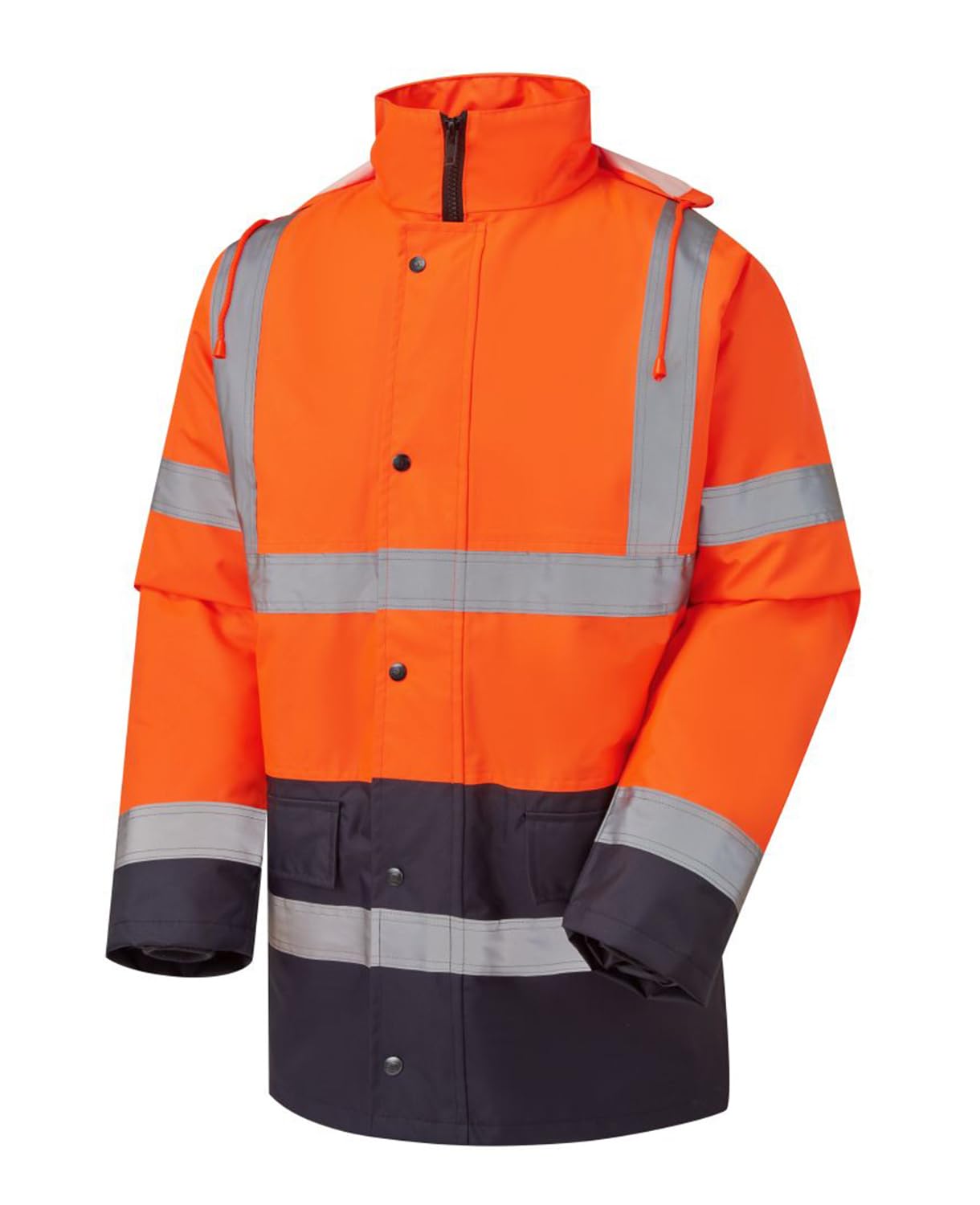 Expert Workwear HI VIZ Two 2 Tone Parka Jacket Visibility Security Work Waterproof Coat (X-Large, Orange & Navy (Two Tone))