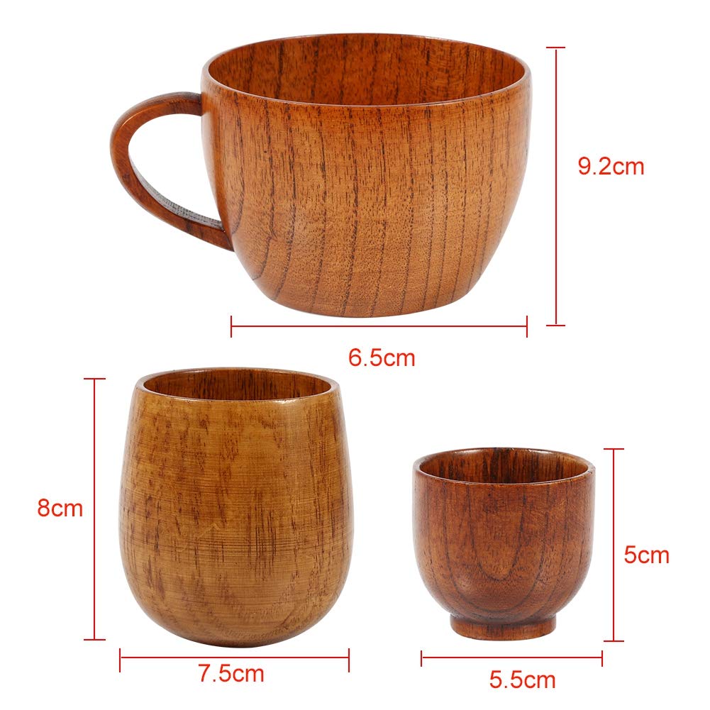 Tomotato Wooden Tea Cup, Wooden Coffee Cup Tea Cup Primitive Log Color Tea Cup Traditional Chinese Retro Style Wood Mug for Coffee Tea Beer Juice Milk (Coffee Mug)