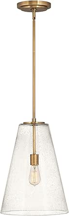 Hinkley Vance One Light Small Pendant, Customizable Height, Ideal with Vintage Filament Bulb, Heritage Brass w/Clear Seedy Glass