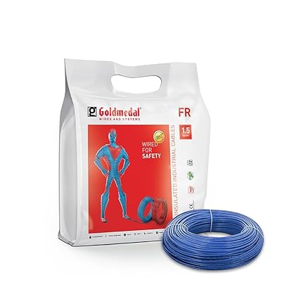Goldmedal 45 Meter 1100V 1.5 Sq mm Fire Retardant Electric Wire (Blue) - Pack of 1 | Wire for Domestic & Industrial Connection Use | Multi-Strand, PVC Electrical Insulated Copper Wire