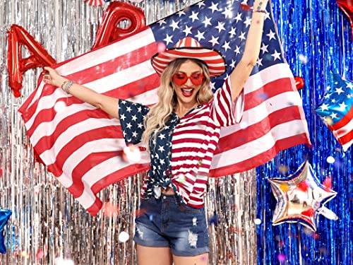 4Th Of July Women's Shirt V Neck Cold Shoulder Tops American Flag Casual Short Sleeve Blouse 2Xl #TOP7