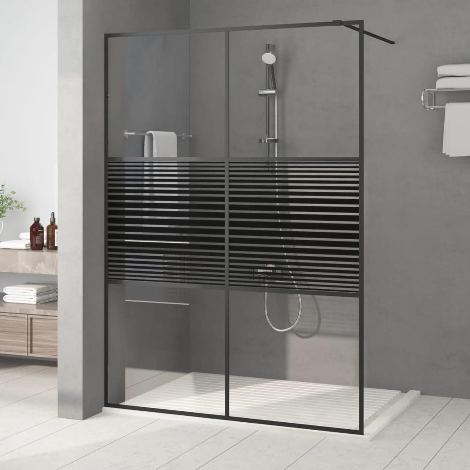 IKAYAA Mampara Ducha Fija 140x195 cm - Mamparas de Ducha Transparentes - Mamparas de Ducha Fija con Cristal Templado 5 mm - Mampara Fija Vidrio ESG Negro